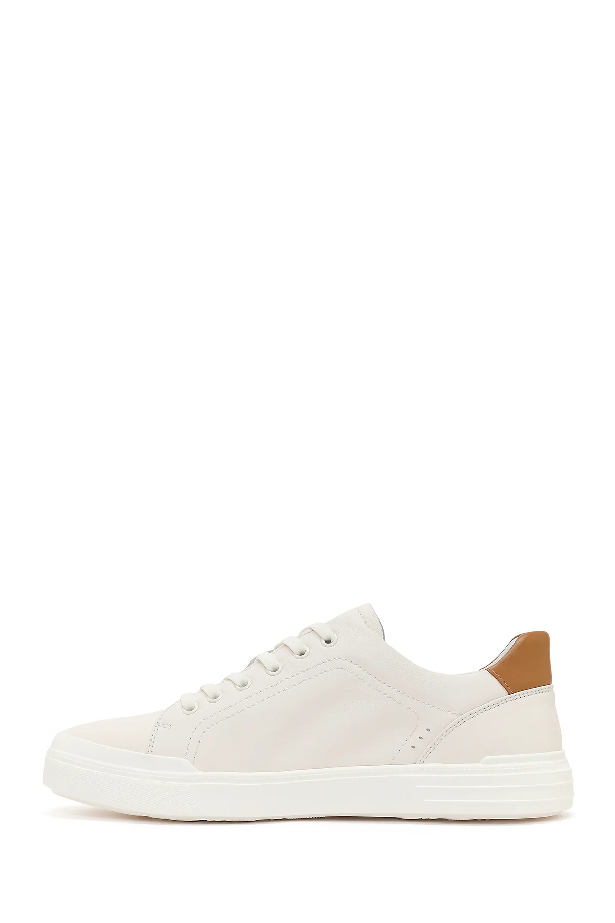 Erkek Beyaz Bağcıklı Kalın Tabanlı Deri Sneaker - Image 3