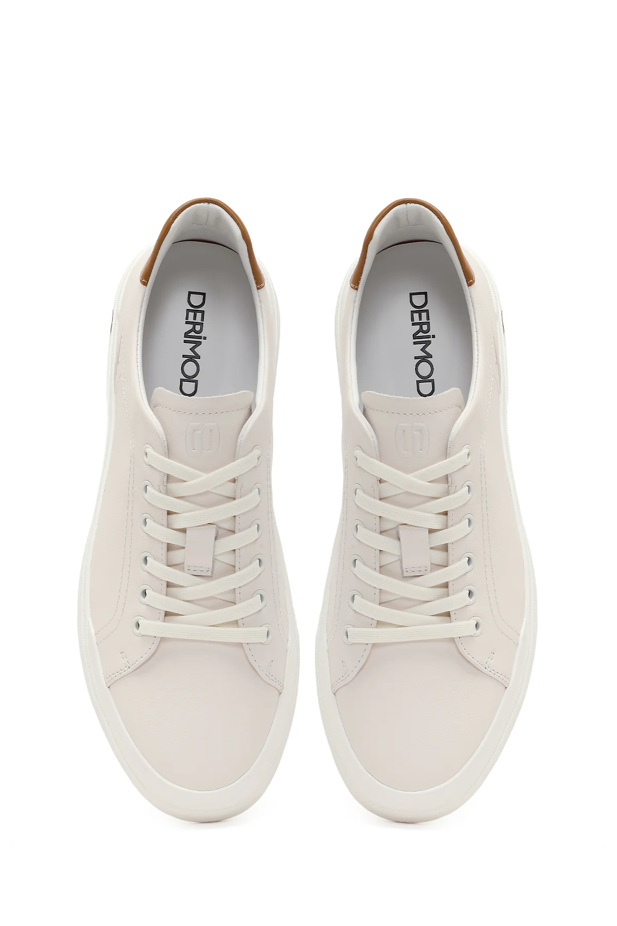 Erkek Beyaz Bağcıklı Kalın Tabanlı Deri Sneaker - Image 4