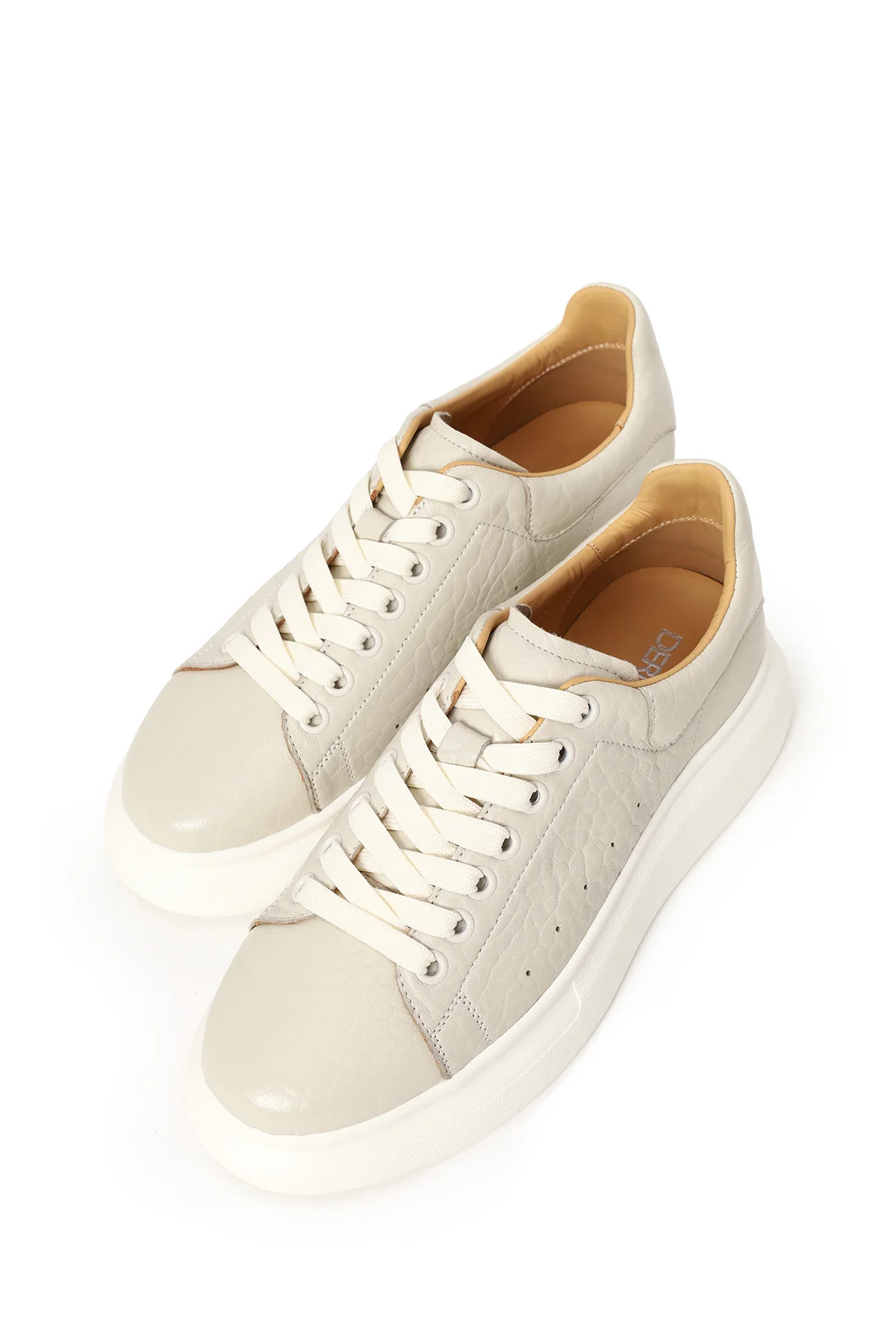 Erkek Beyaz Bağcıklı Kalın Tabanlı Desenli Deri Sneaker - Image 11