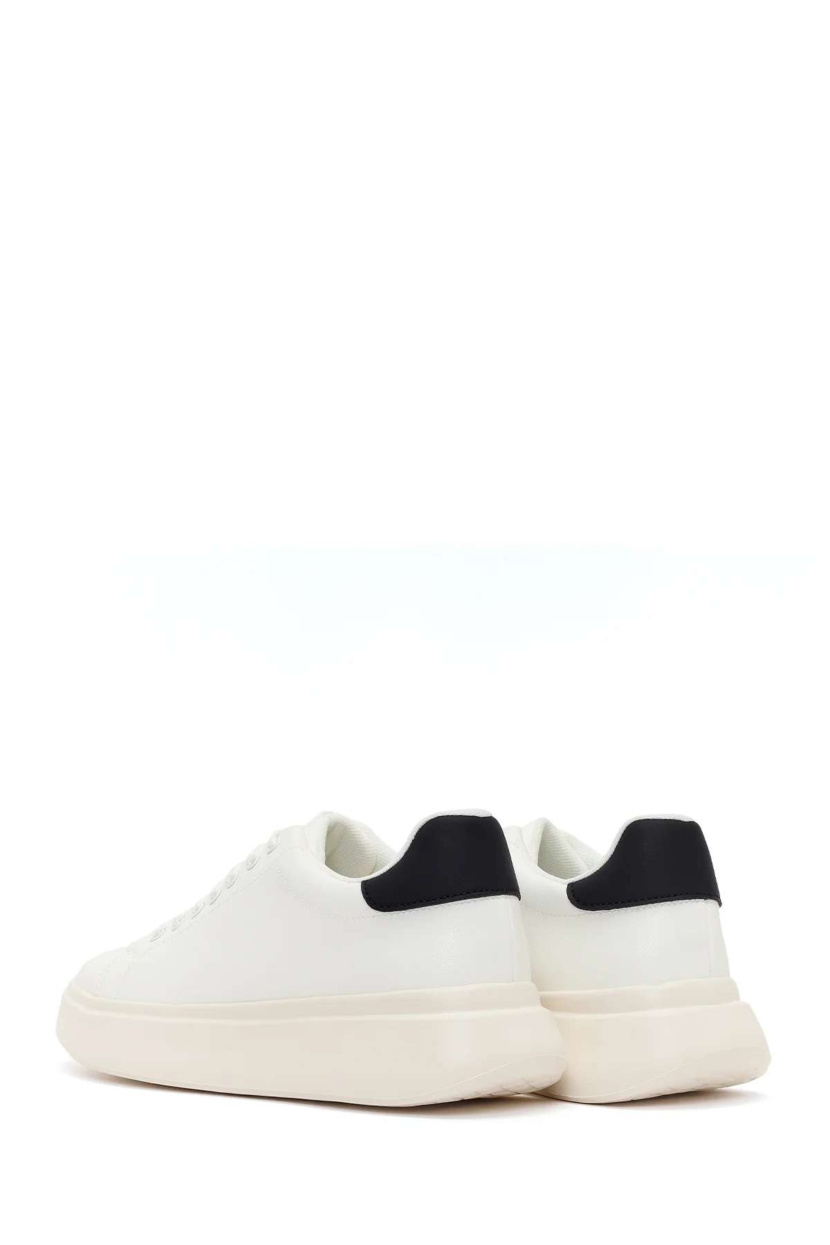 Erkek Beyaz Bağcıklı Kalın Tabanlı Sneaker - Image 6