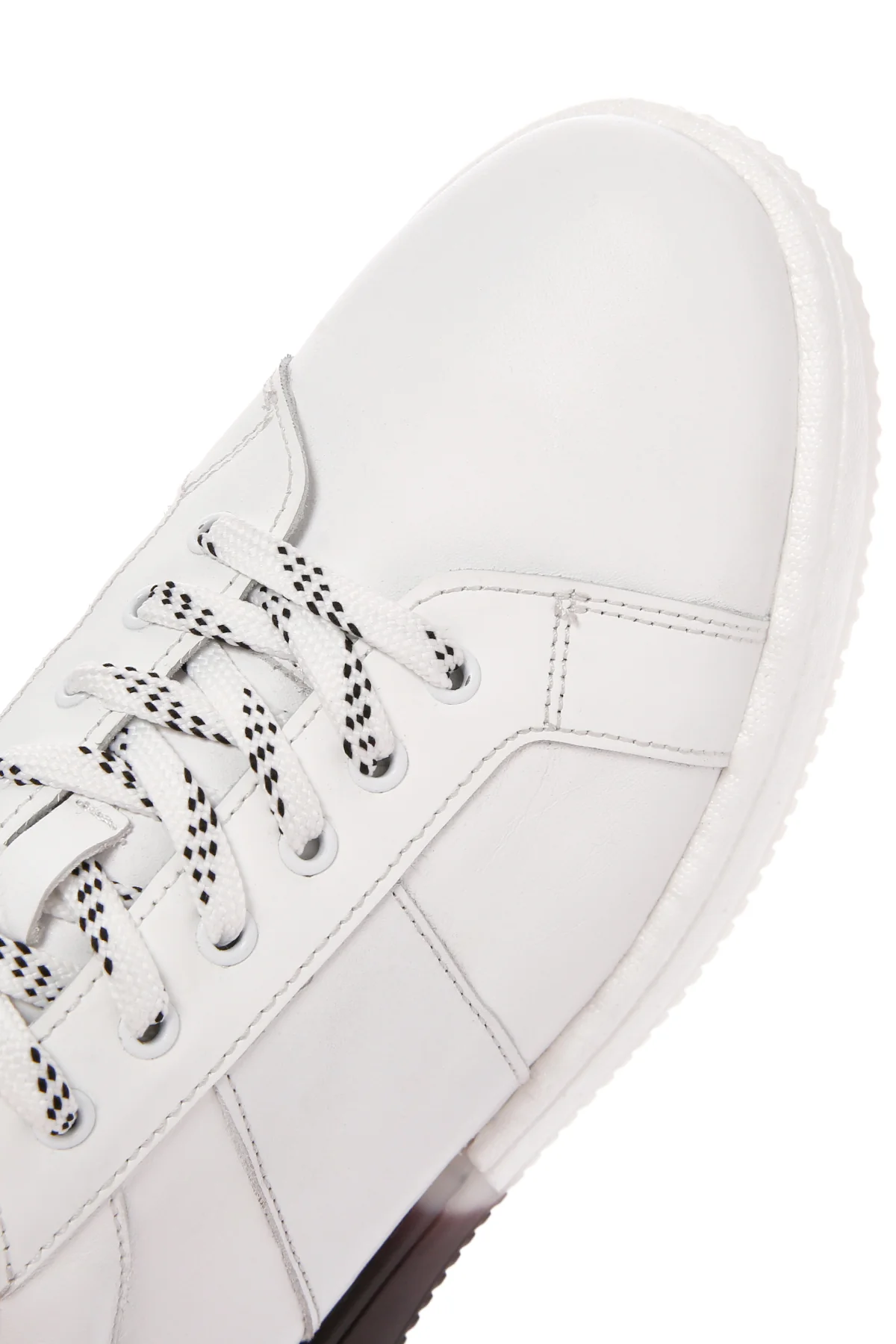 Erkek Beyaz Kalın Tabanlı Bağcıklı Deri Sneaker - Image 9