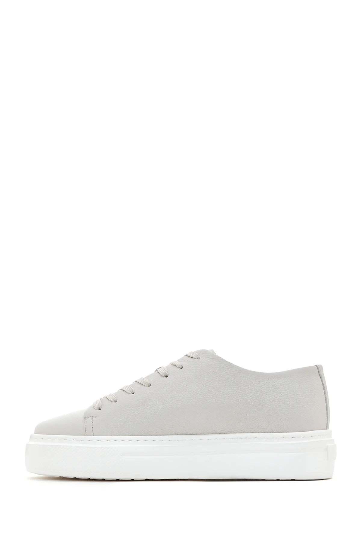 Erkek Beyaz Kalın Tabanlı Bağcıklı Deri Sneaker - Image 3