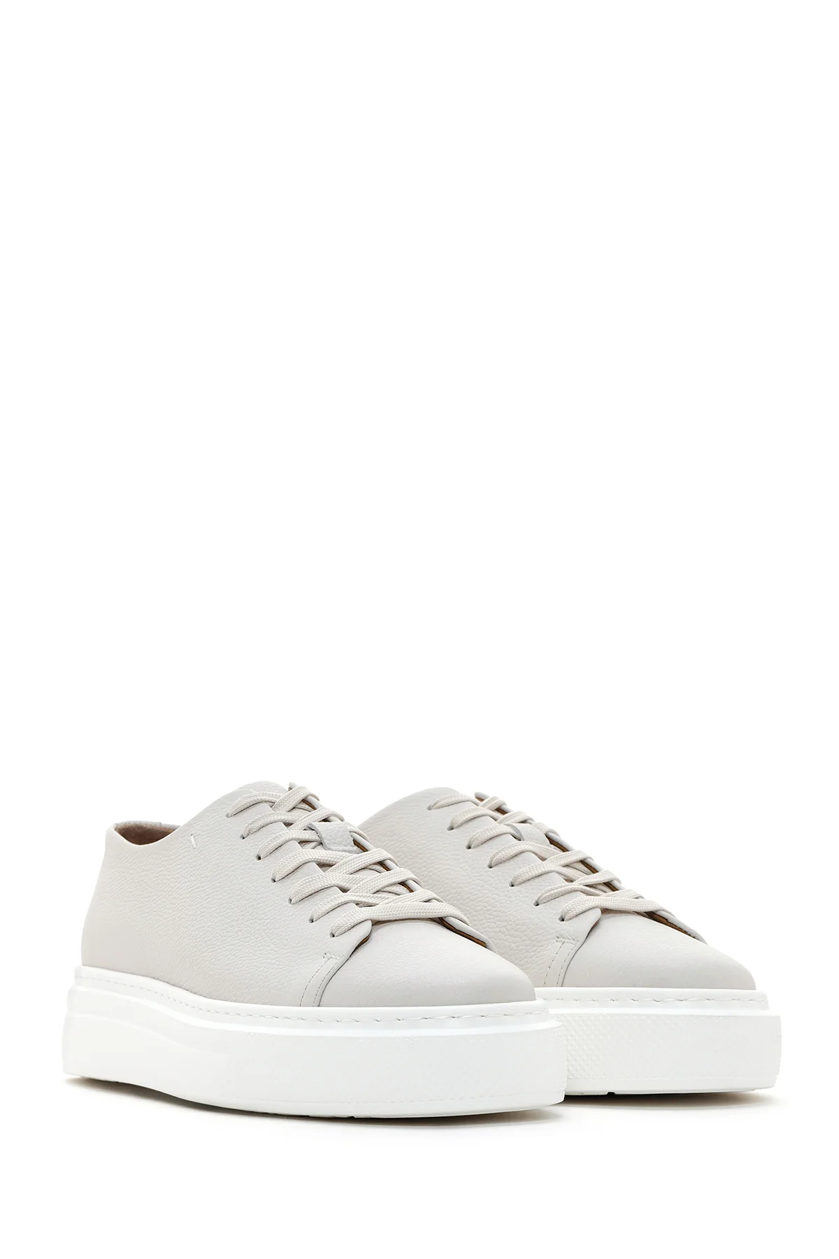 Erkek Beyaz Kalın Tabanlı Bağcıklı Deri Sneaker - Image 4