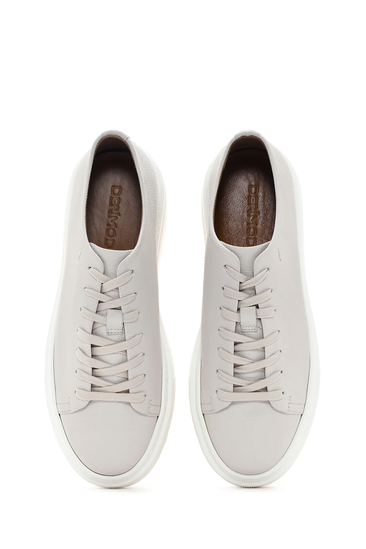 Erkek Beyaz Kalın Tabanlı Bağcıklı Deri Sneaker - Image 7