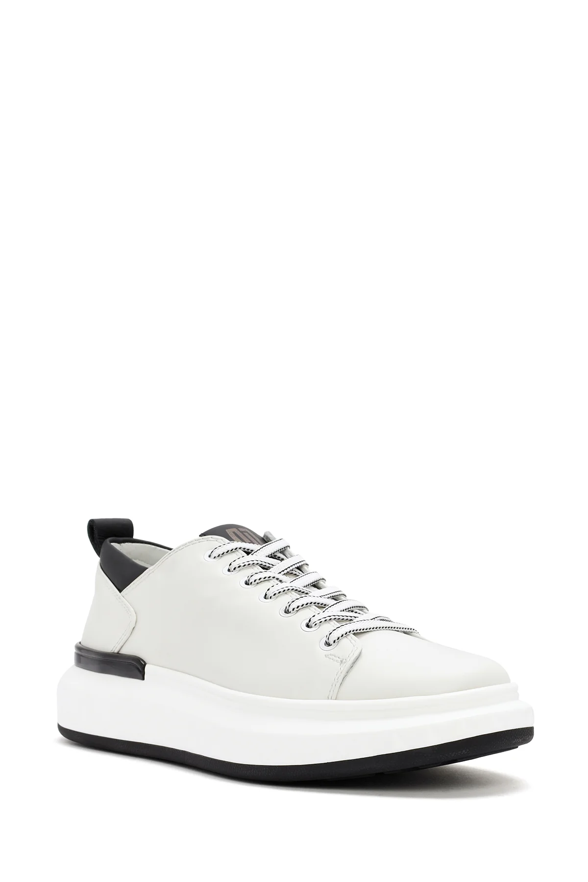 Erkek Beyaz Kalın Tabanlı Bağcıklı Deri Sneaker - Image 6