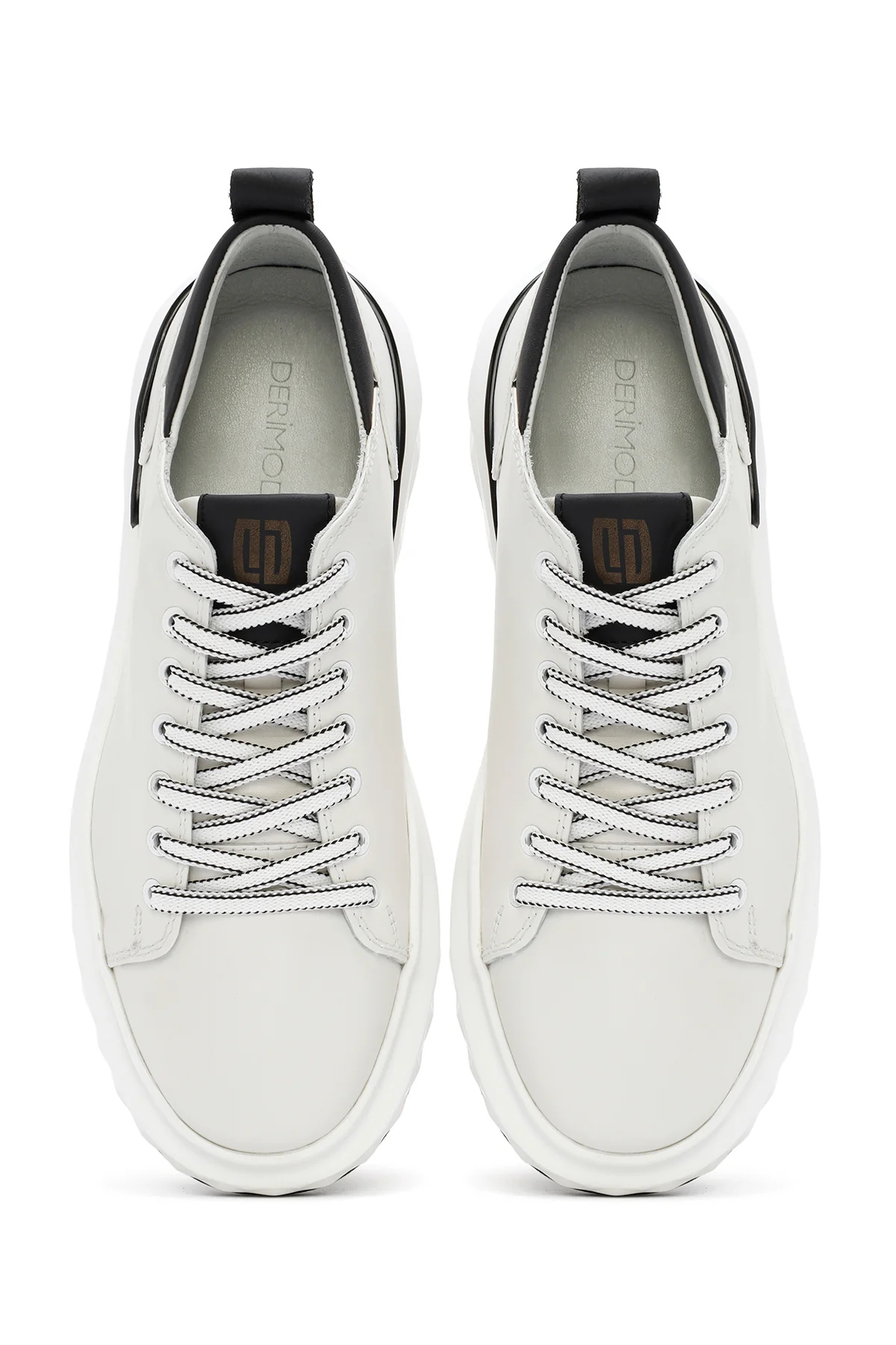 Erkek Beyaz Kalın Tabanlı Bağcıklı Deri Sneaker - Image 7