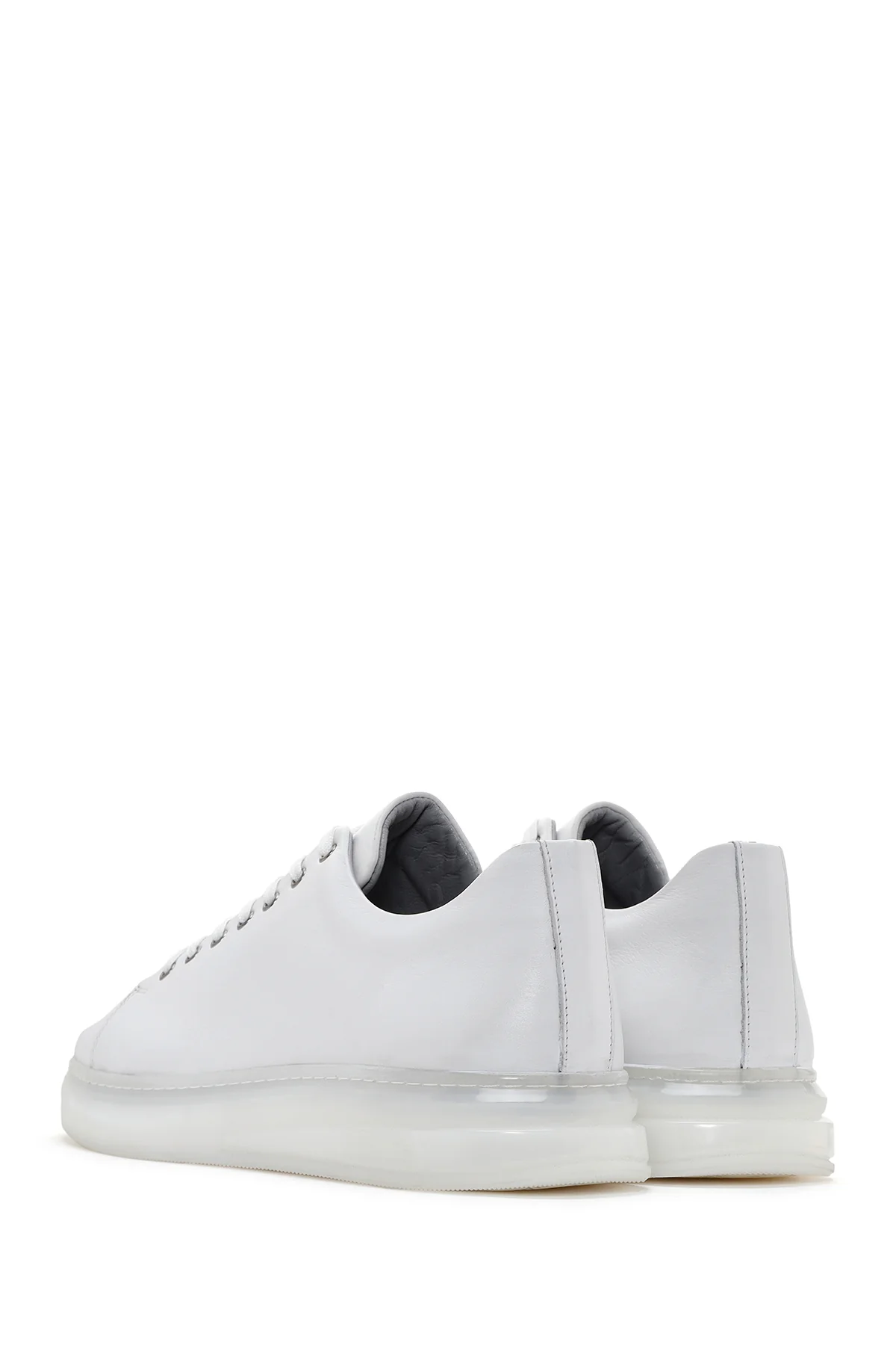 Erkek Beyaz Kalın Tabanlı Bağcıklı Deri Sneaker - Image 5