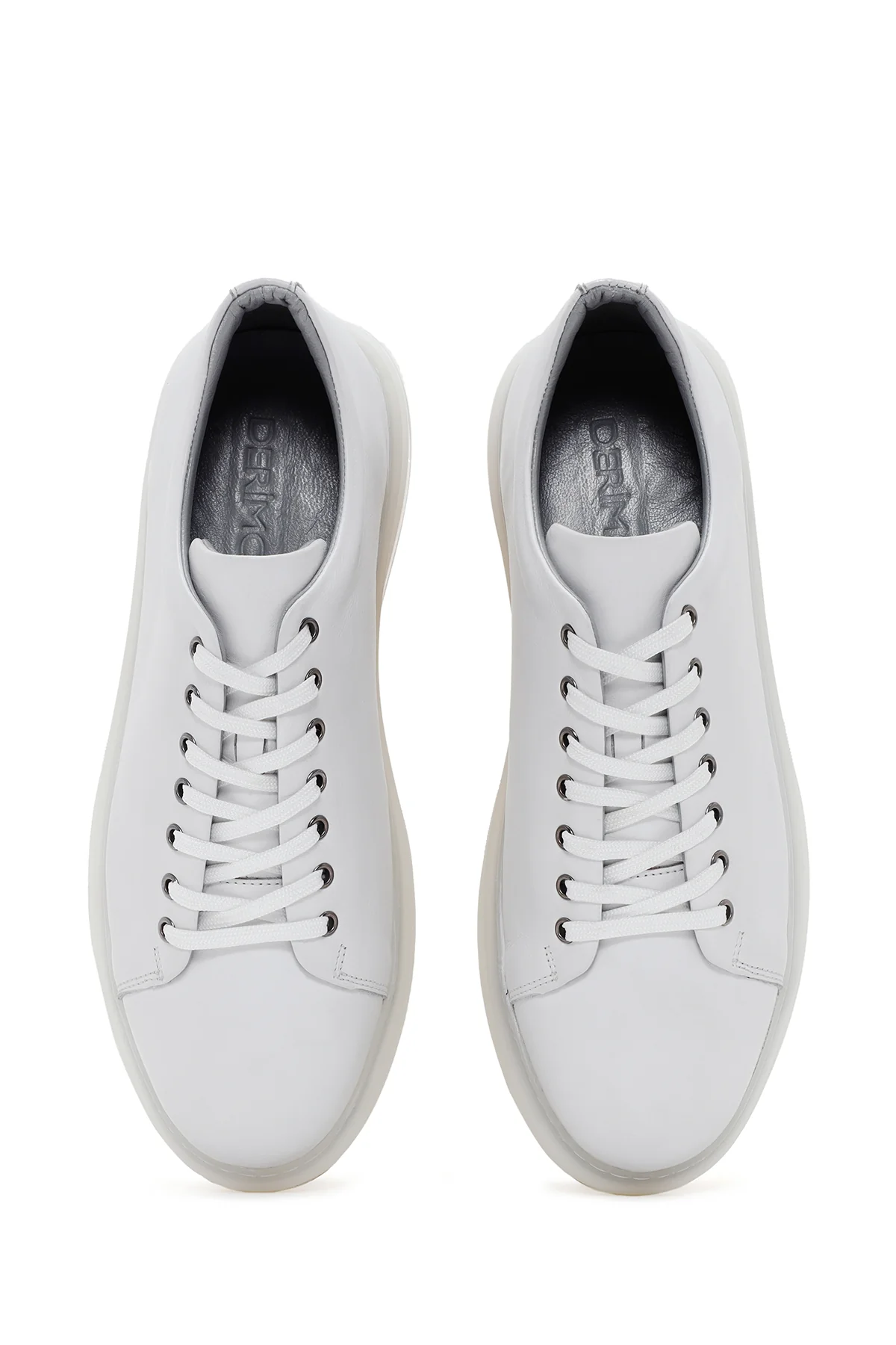 Erkek Beyaz Kalın Tabanlı Bağcıklı Deri Sneaker - Image 6