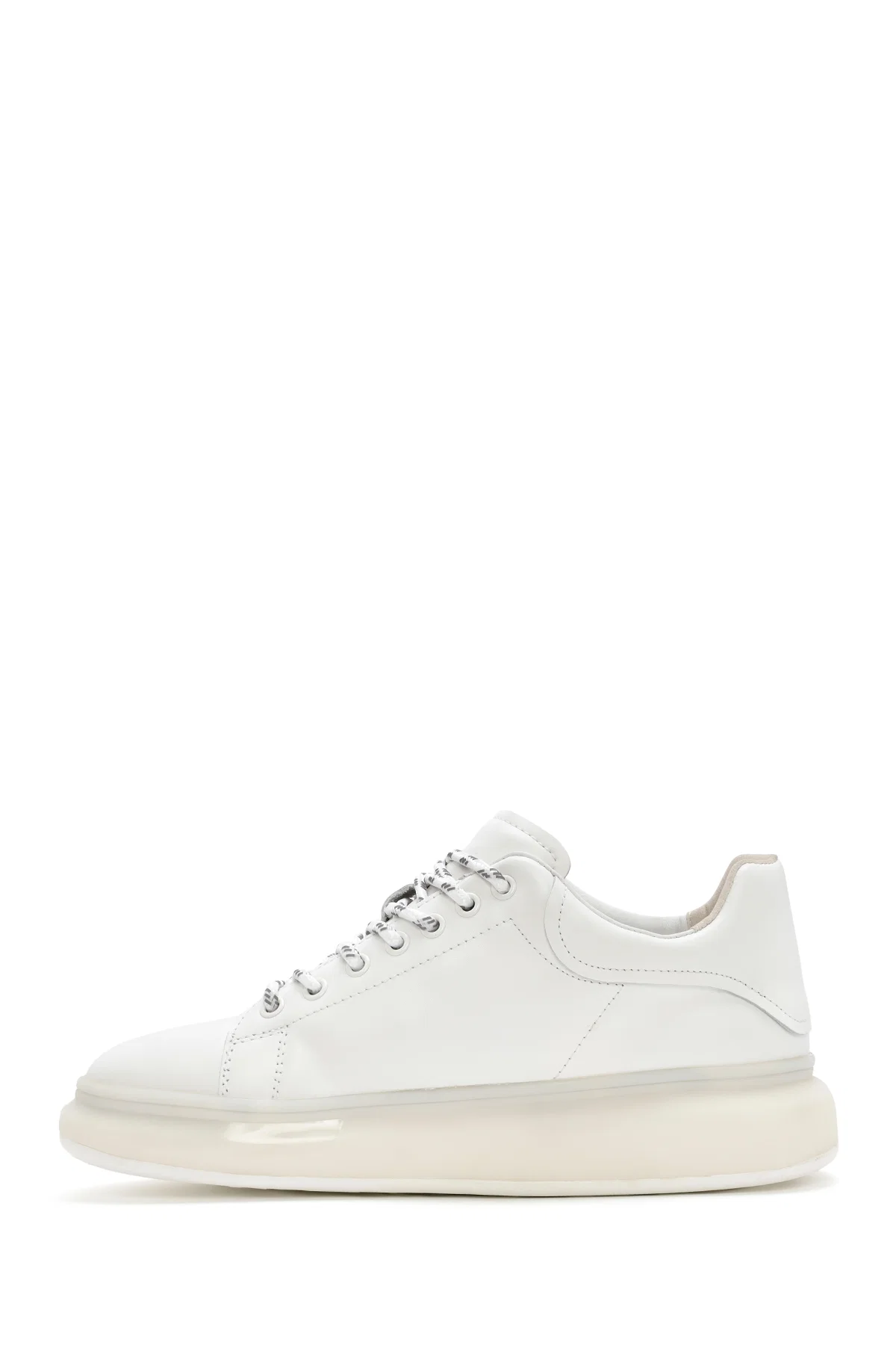 Erkek Beyaz Kalın Tabanlı Bağcıklı Deri Sneaker - Image 2
