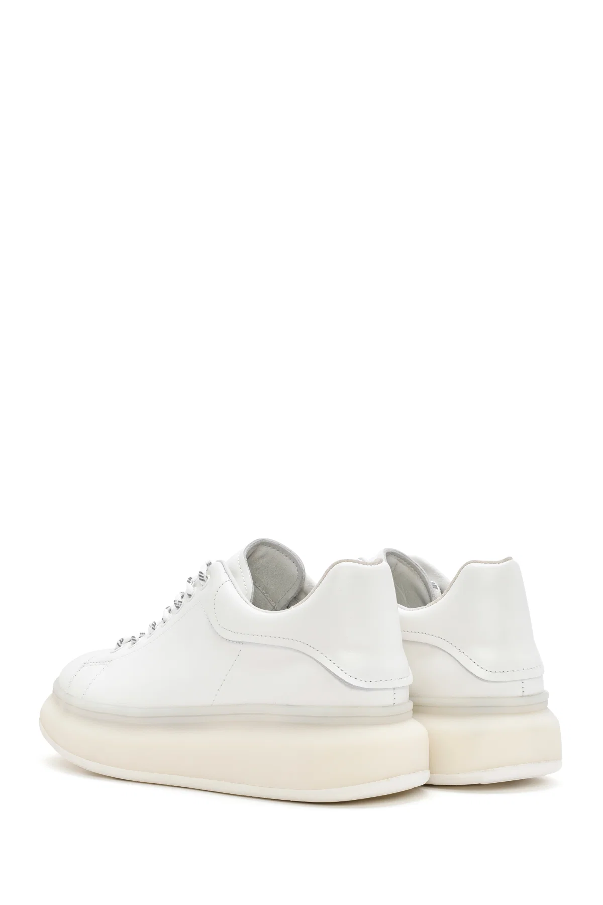 Erkek Beyaz Kalın Tabanlı Bağcıklı Deri Sneaker - Image 5