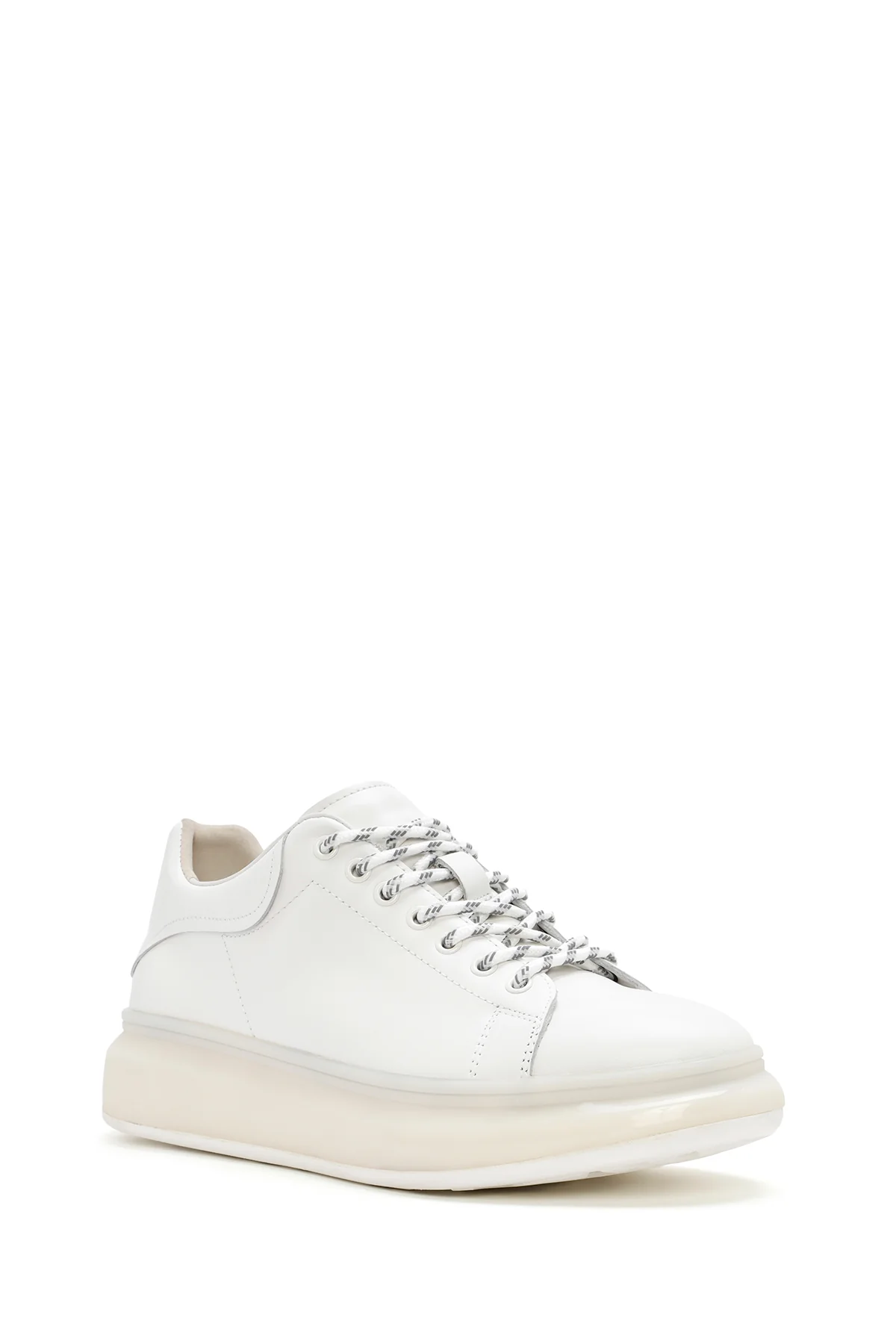 Erkek Beyaz Kalın Tabanlı Bağcıklı Deri Sneaker - Image 6