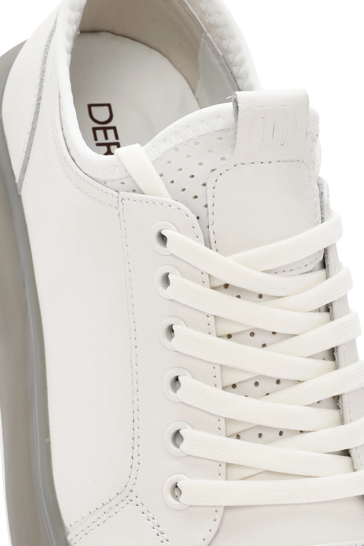 Erkek Beyaz Kalın Tabanlı Bağcıklı Deri Sneaker - Image 10