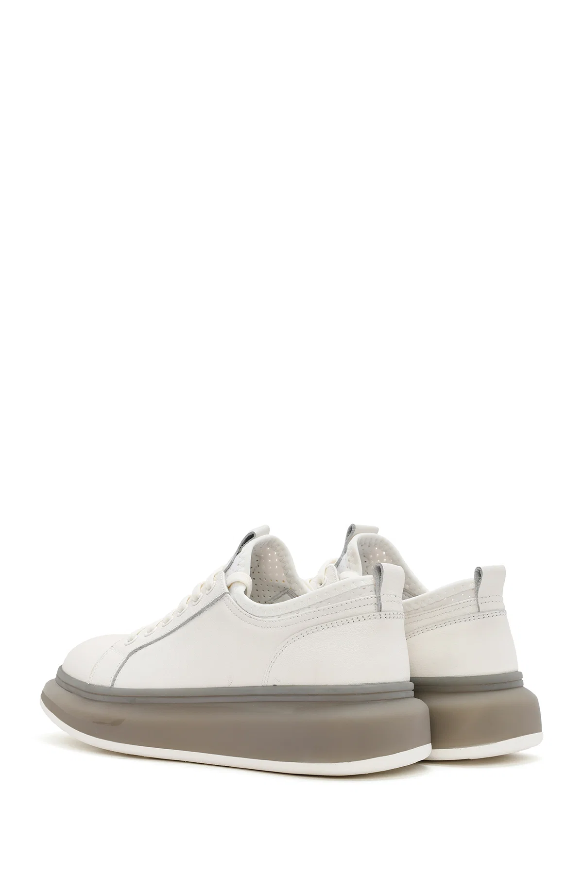Erkek Beyaz Kalın Tabanlı Bağcıklı Deri Sneaker - Image 5