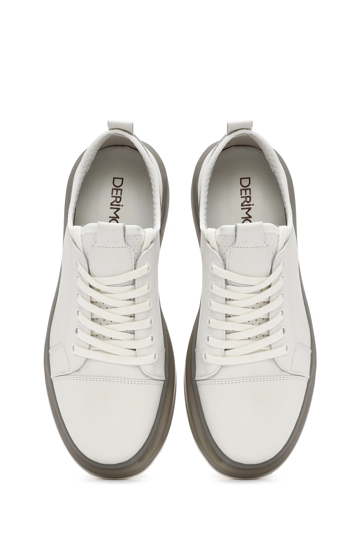 Erkek Beyaz Kalın Tabanlı Bağcıklı Deri Sneaker - Image 7