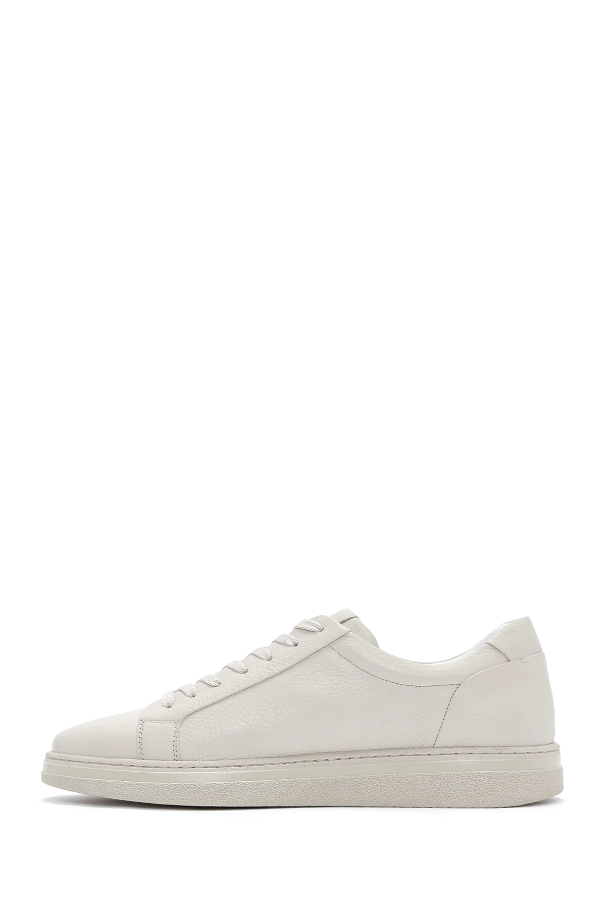 Erkek Ekru Bağcıklı Deri Sneaker - Image 2