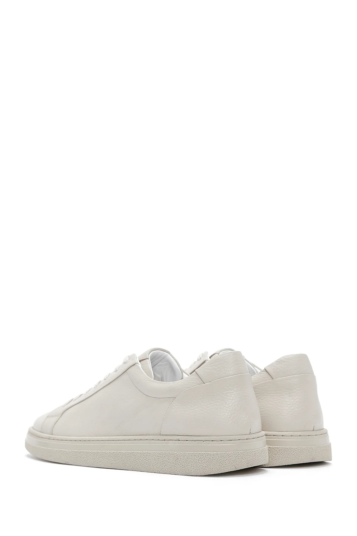Erkek Ekru Bağcıklı Deri Sneaker - Image 5