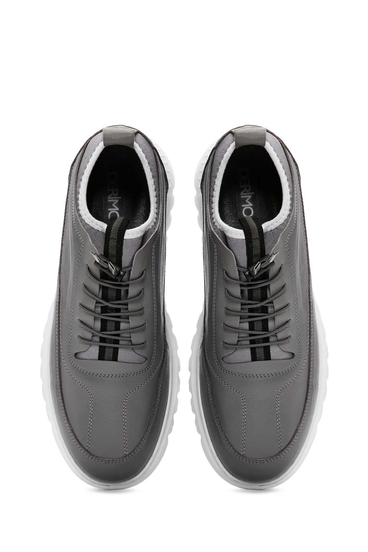 Erkek Gri Bağcıklı Deri Casual Sneaker - Image 7