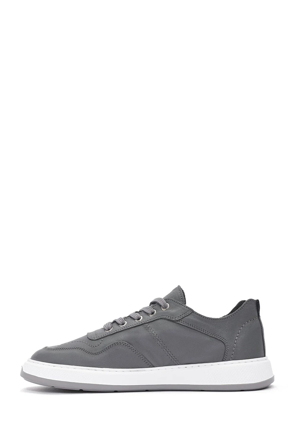 Erkek Gri Bağcıklı Deri Sneaker - Image 4