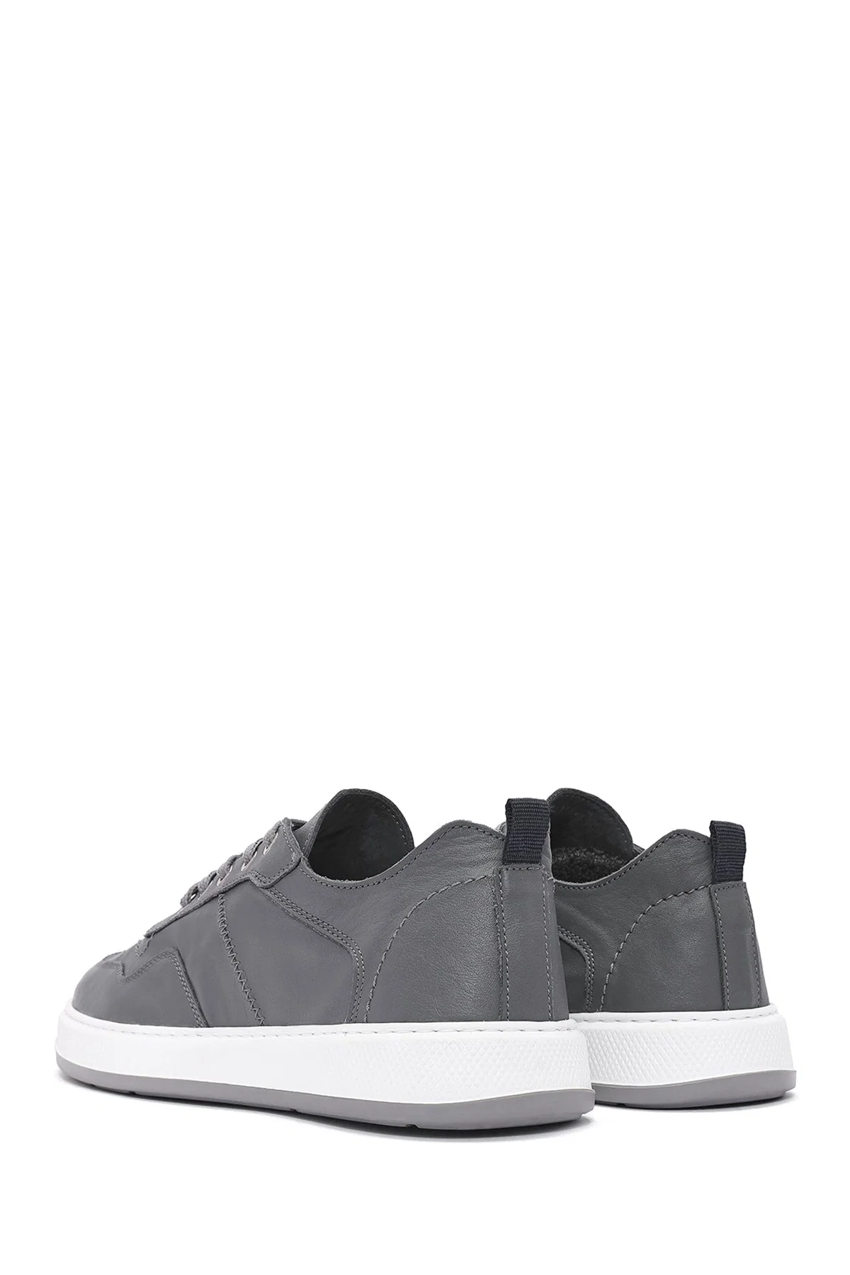 Erkek Gri Bağcıklı Deri Sneaker - Image 6