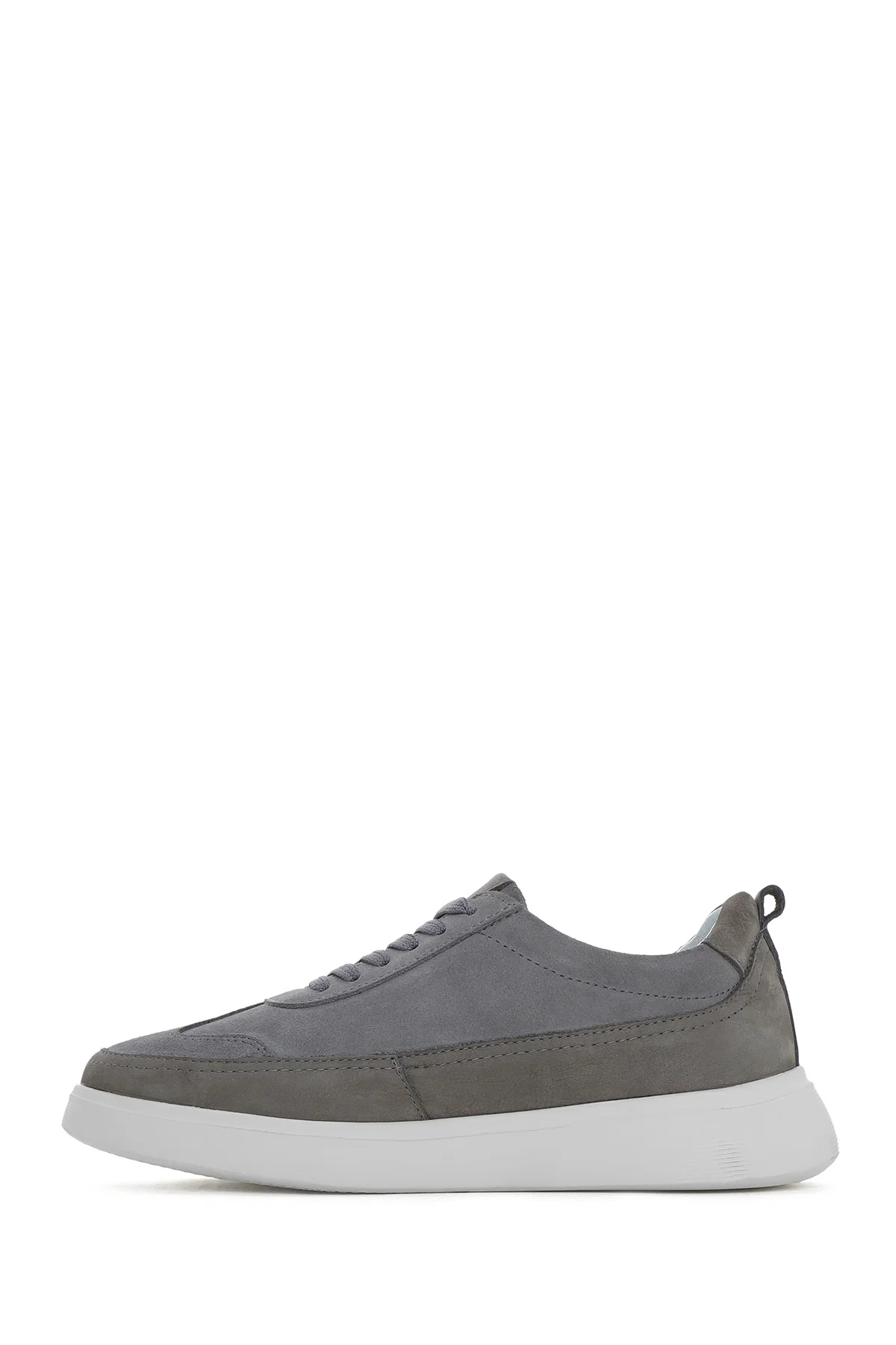 Erkek Gri Bağcıklı Kalın Tabanlı Deri Sneaker - Image 2