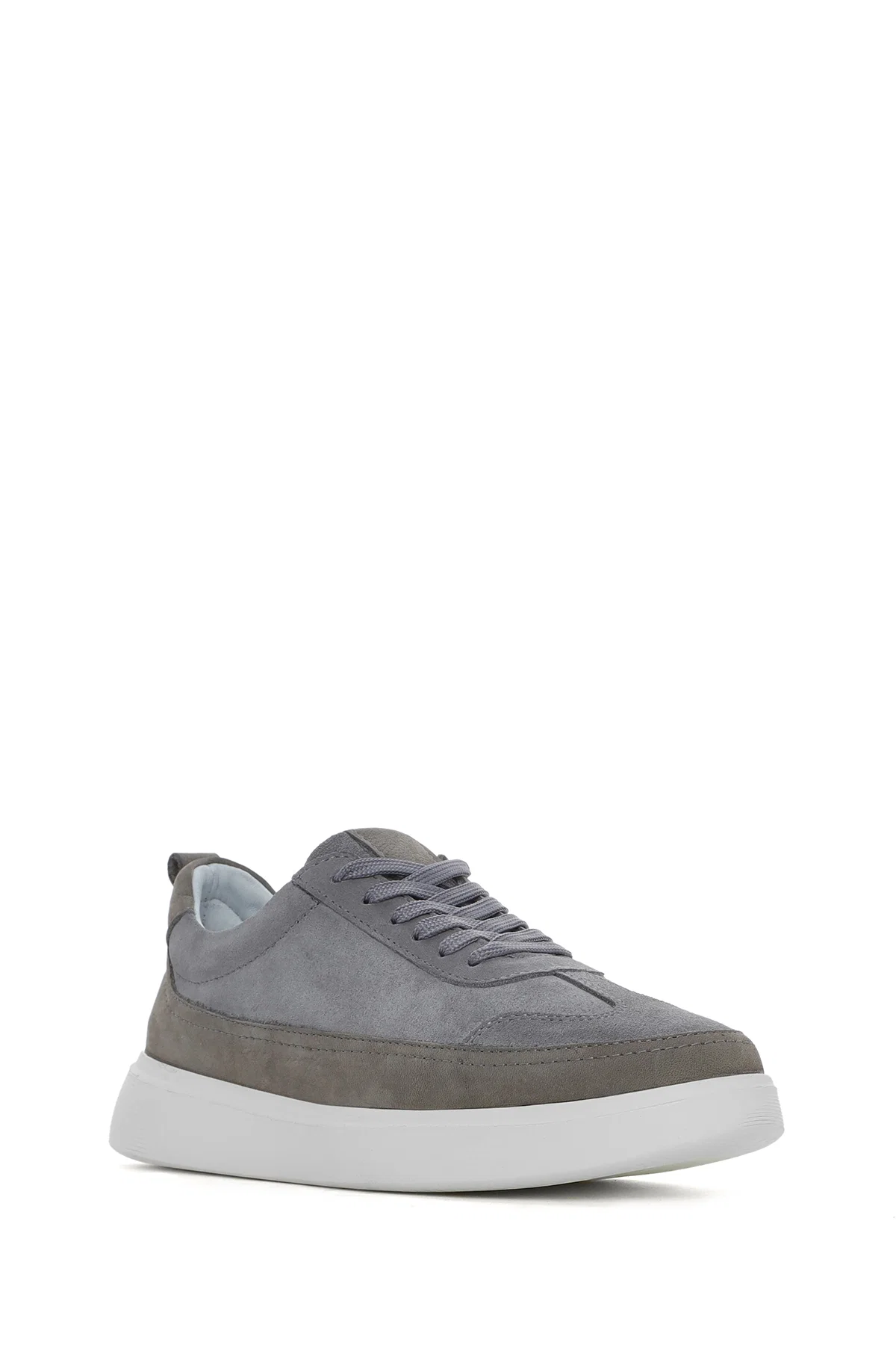 Erkek Gri Bağcıklı Kalın Tabanlı Deri Sneaker - Image 6