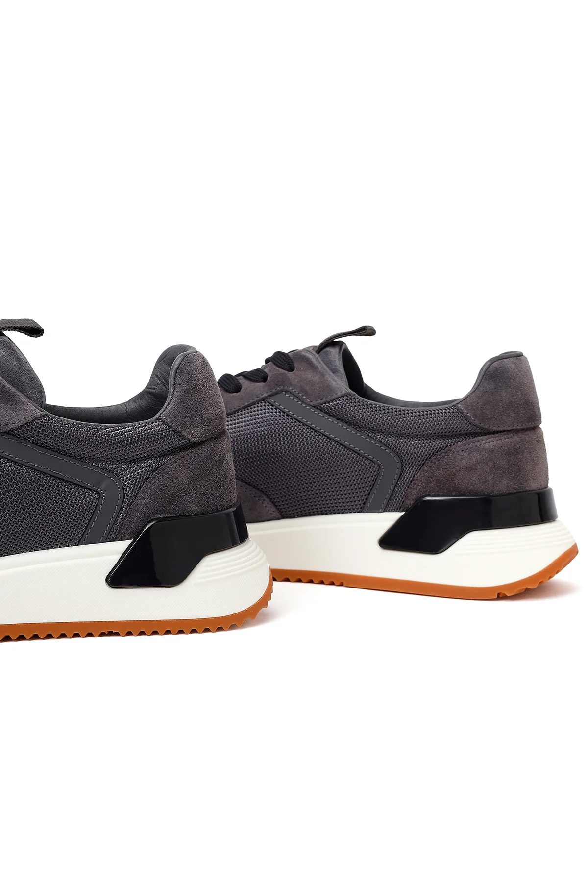 Erkek Gri Bağcıklı Kalın Tabanlı Deri Sneaker - Image 10