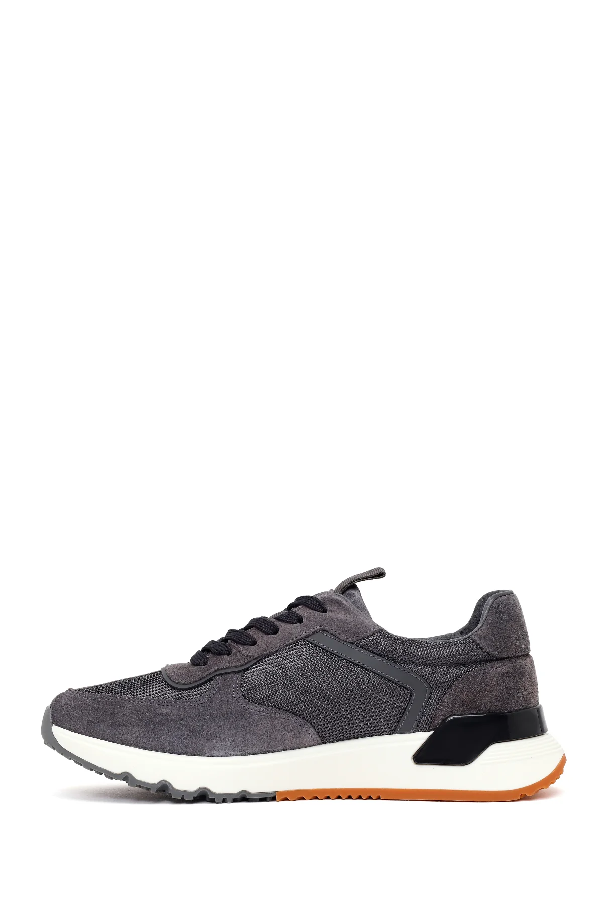 Erkek Gri Bağcıklı Kalın Tabanlı Deri Sneaker - Image 3