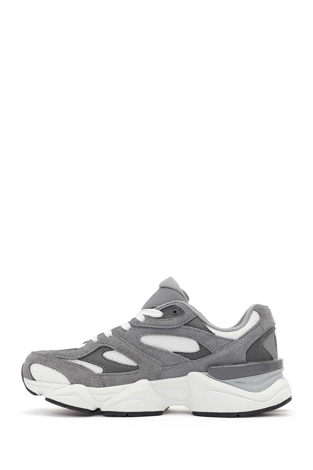 Erkek Gri Bağcıklı Kalın Tabanlı Deri Sneaker - Image 3