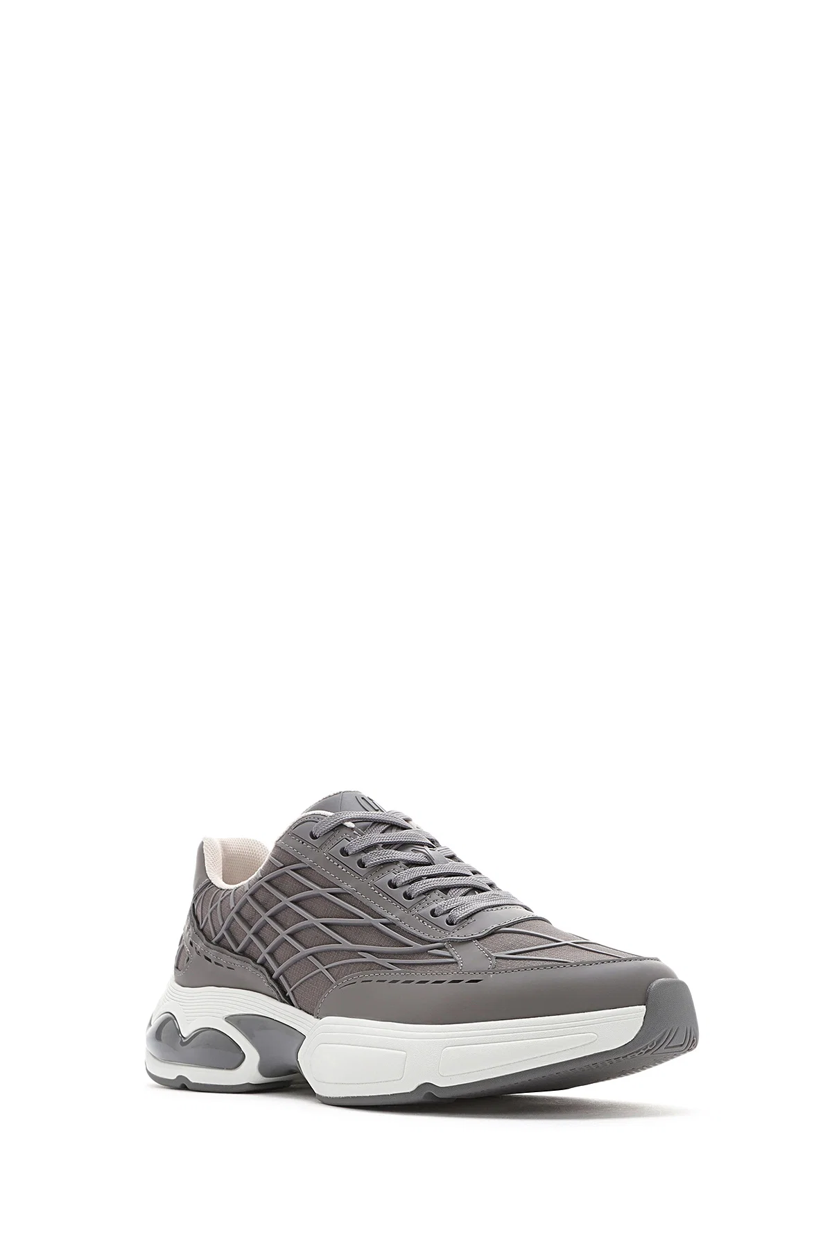 Erkek Gri Bağcıklı Kalın Tabanlı Kumaş Sneaker - Image 6