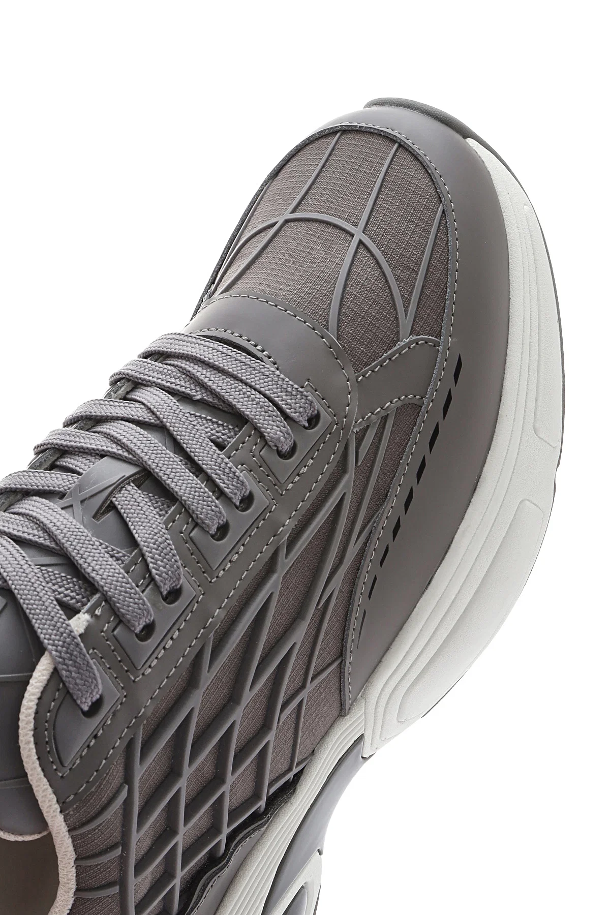 Erkek Gri Bağcıklı Kalın Tabanlı Kumaş Sneaker - Image 8