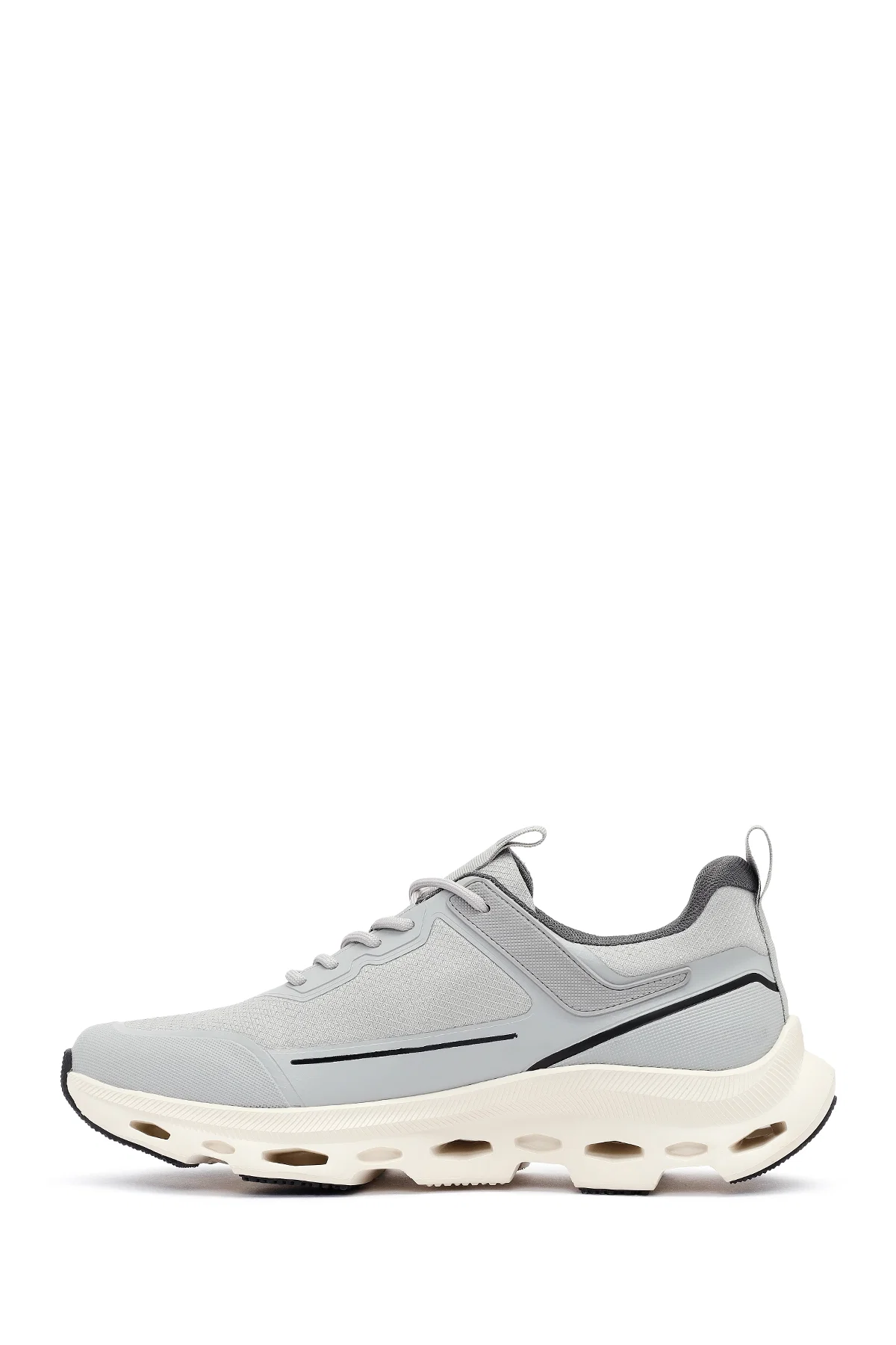 Erkek Gri Bağcıklı Kalın Tabanlı Kumaş Sneaker - Image 2