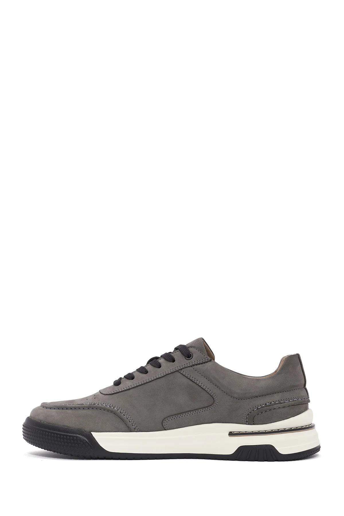 Erkek Gri Bağcıklı Kalın Tabanlı Nubuk Deri Sneaker - Image 2