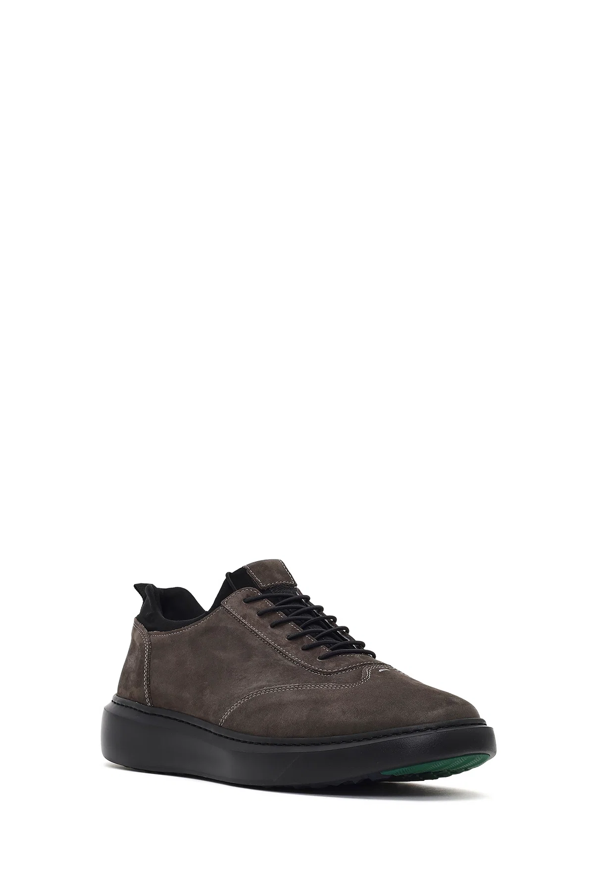 Erkek Gri Bağcıklı Kalın Tabanlı Nubuk Deri Sneaker - Image 6
