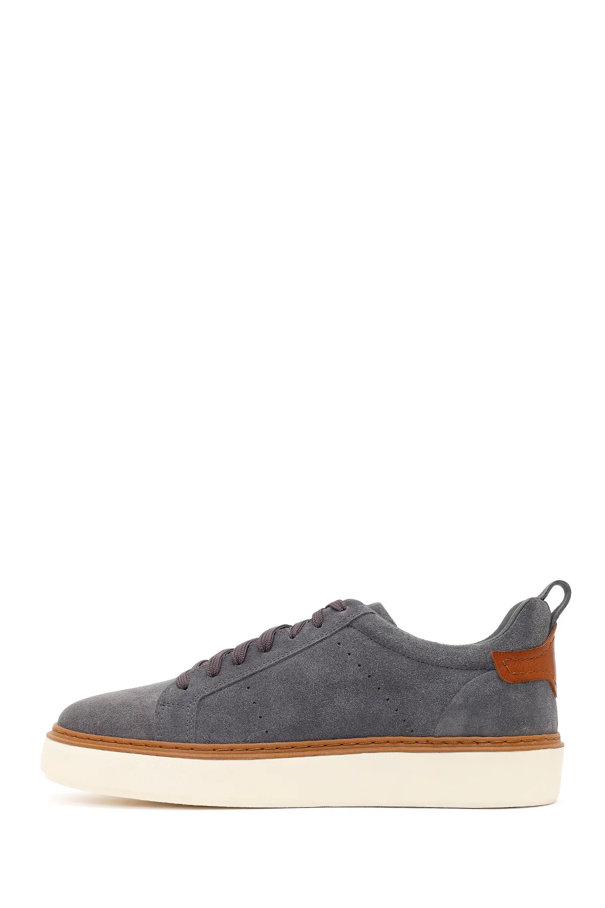 Erkek Gri Bağcıklı Kalın Tabanlı Süet Deri Sneaker - Image 3