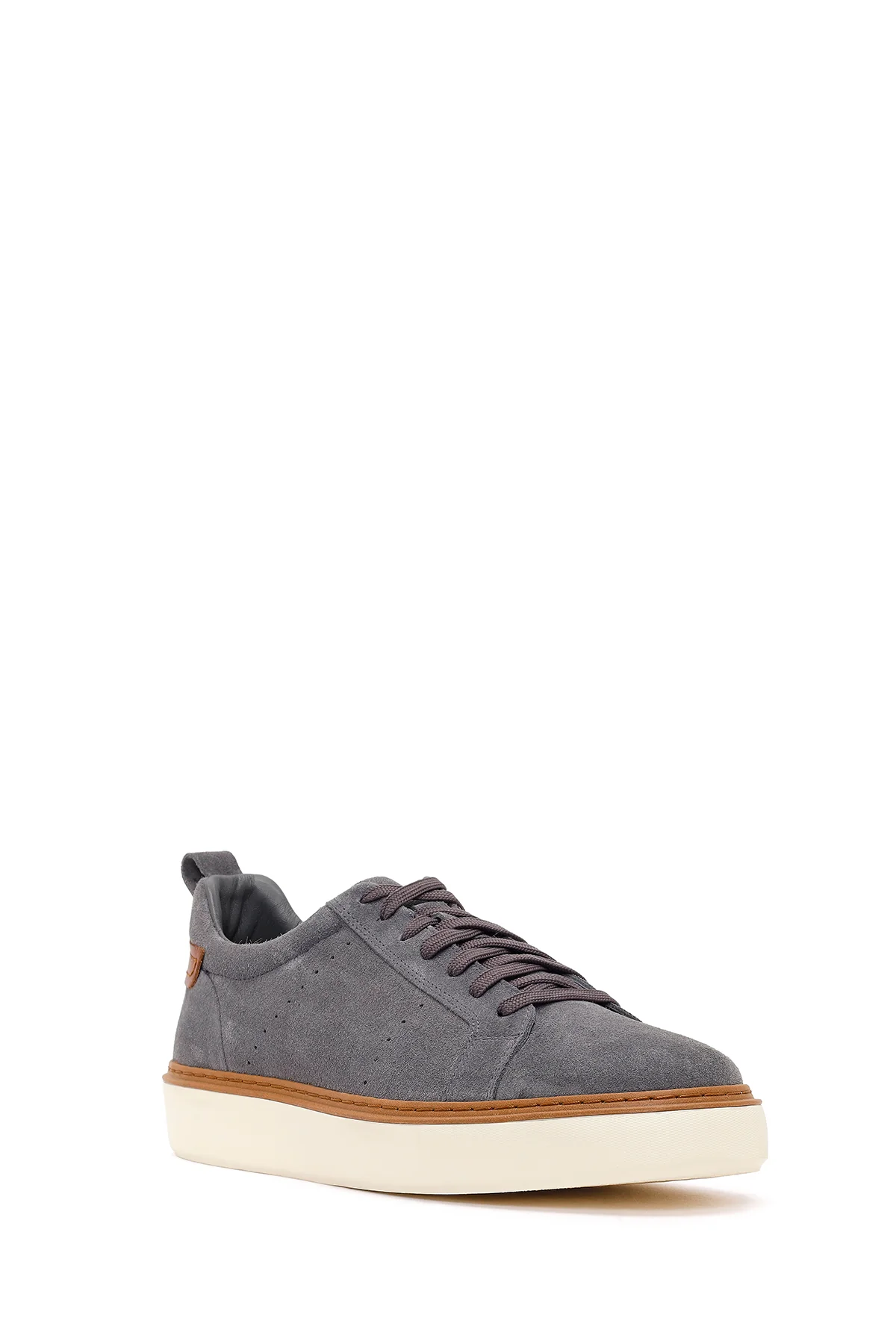 Erkek Gri Bağcıklı Kalın Tabanlı Süet Deri Sneaker - Image 7