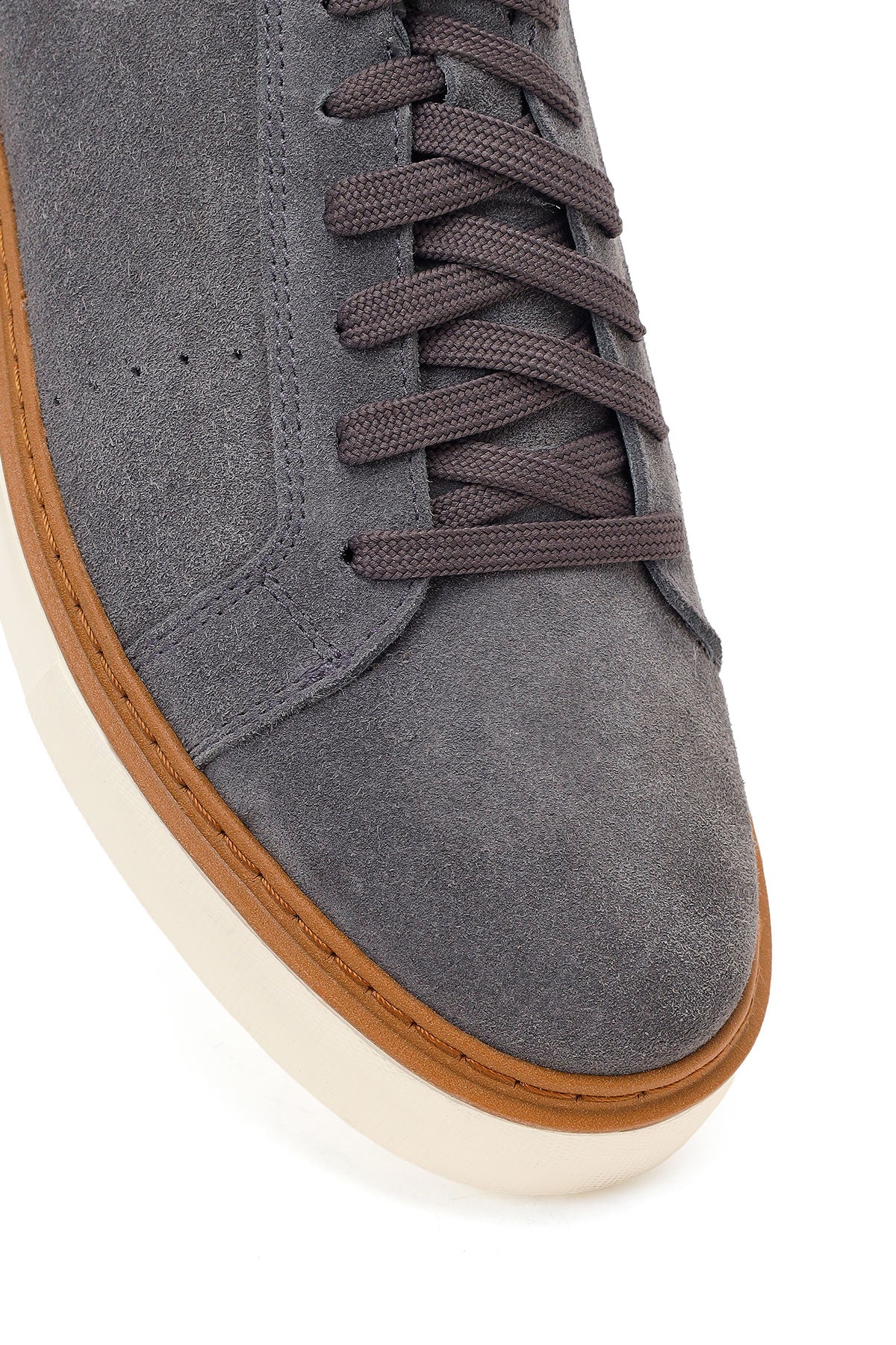 Erkek Gri Bağcıklı Kalın Tabanlı Süet Deri Sneaker - Image 9