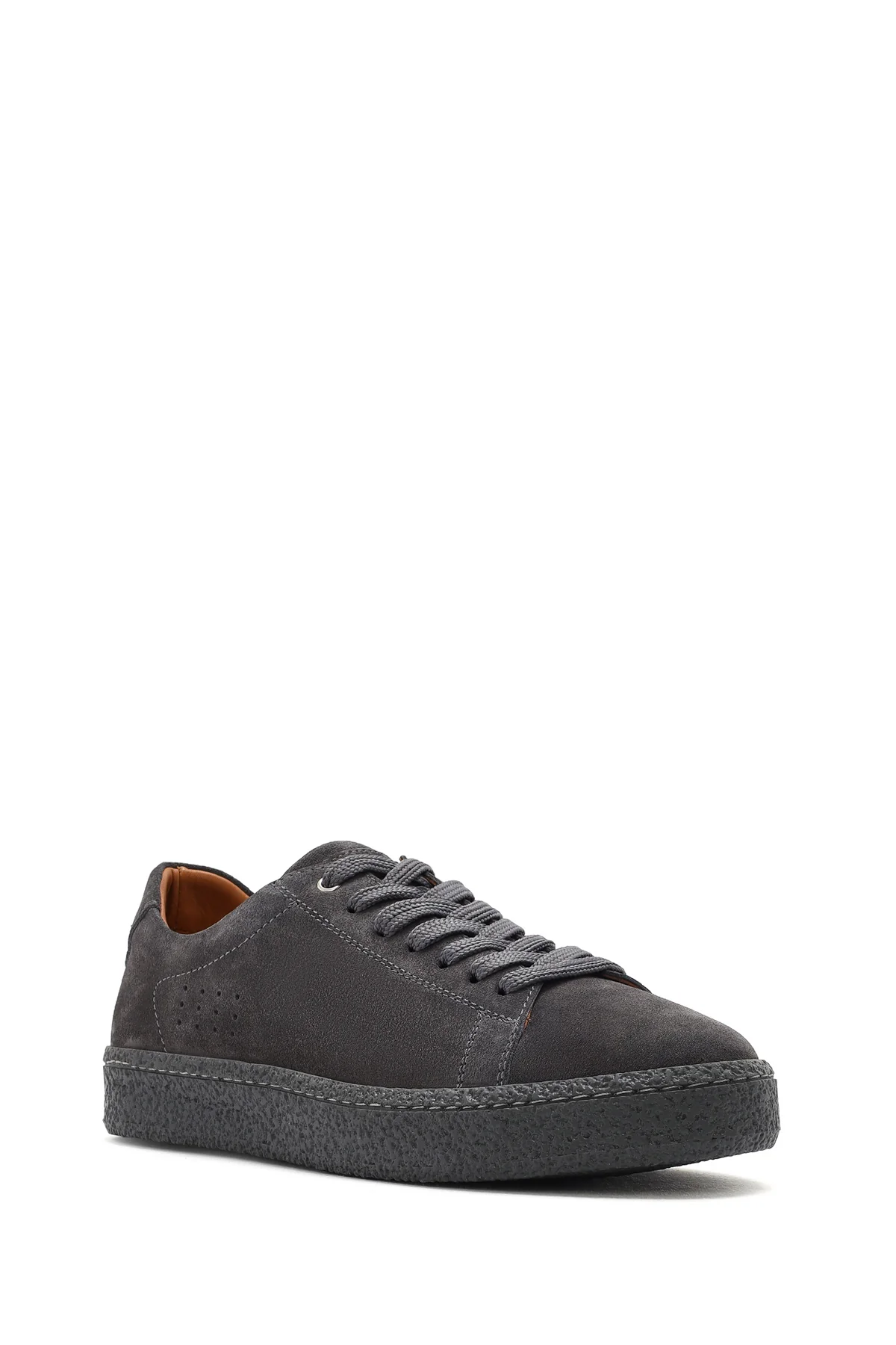 Erkek Gri Bağcıklı Kalın Tabanlı Süet Deri Sneaker - Image 7
