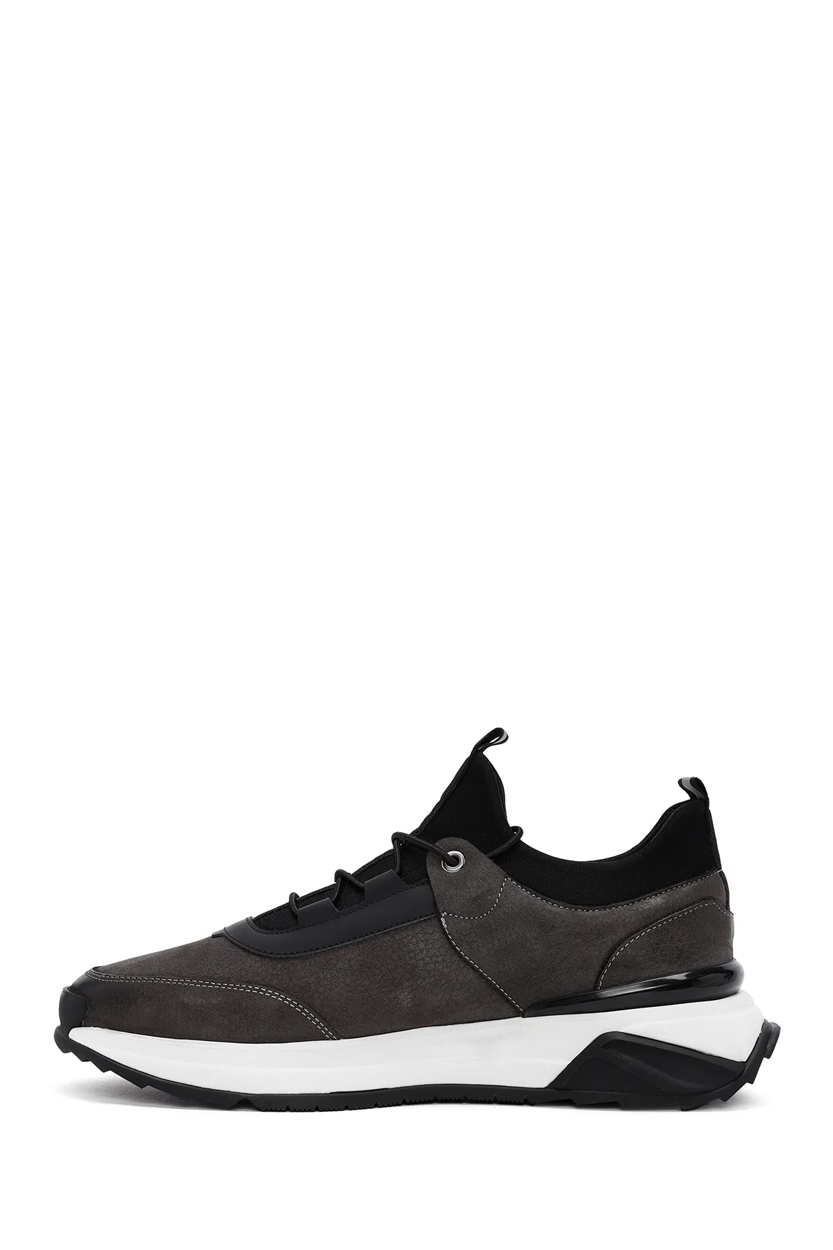 Erkek Gri Bağcıklı Nubuk Deri Casual Sneaker - Image 2