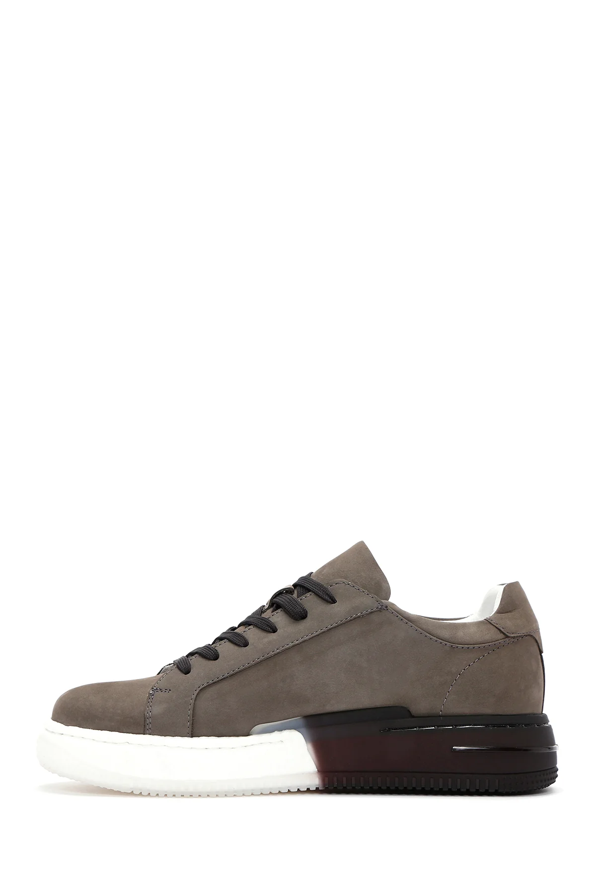 Erkek Gri Bağcıklı Nubuk Deri Sneaker - Image 2