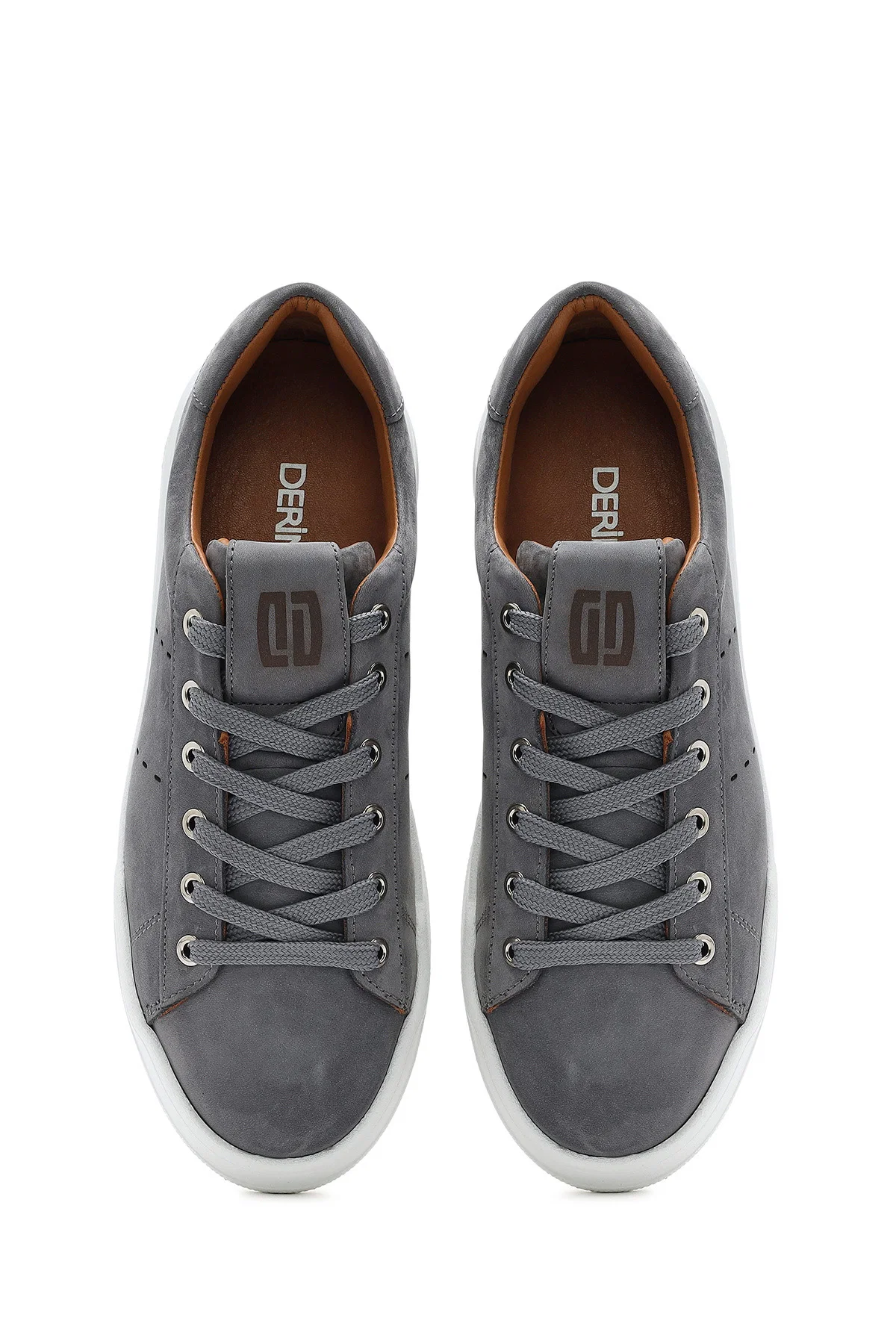 Erkek Gri Bağcıklı Süet Deri Sneaker - Image 7