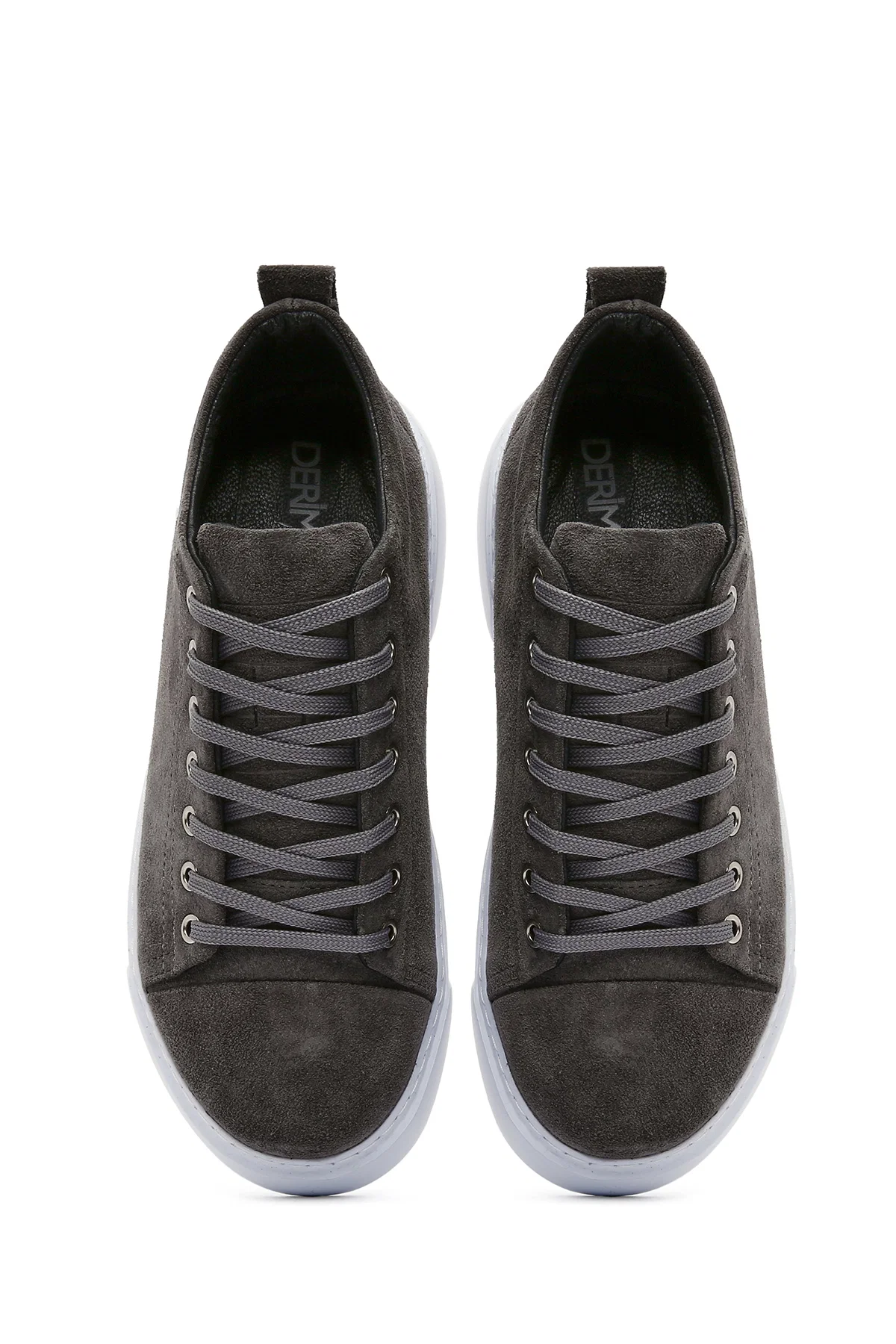 Erkek Gri Bağcıklı Süet Deri Sneaker - Image 7