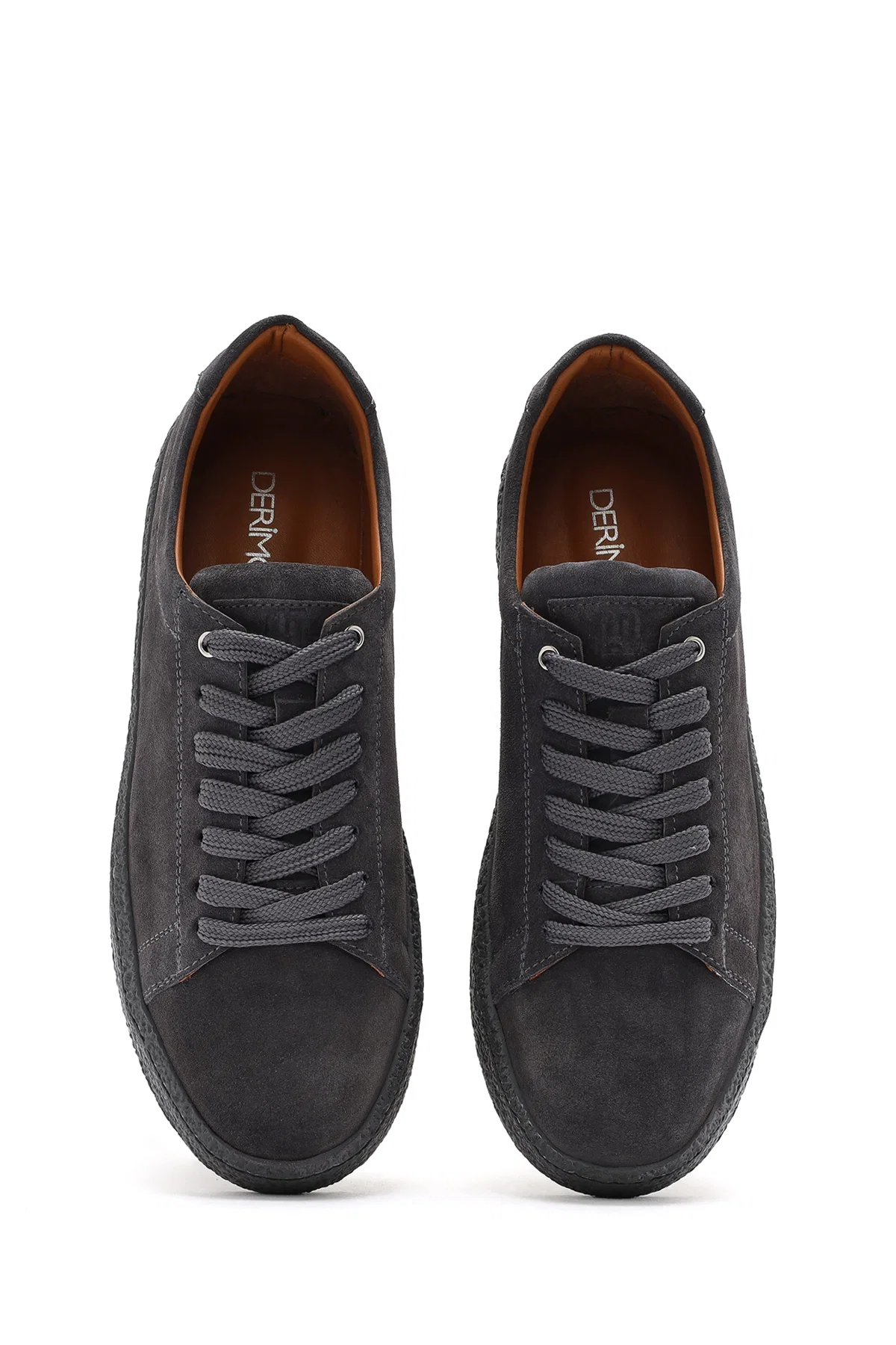Erkek Gri Bağcıklı Süet Deri Sneaker - Image 6