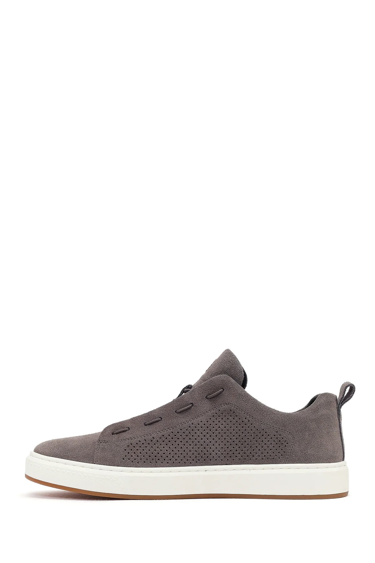 Erkek Gri Bağcıklı Süet Deri Sneaker - Image 3