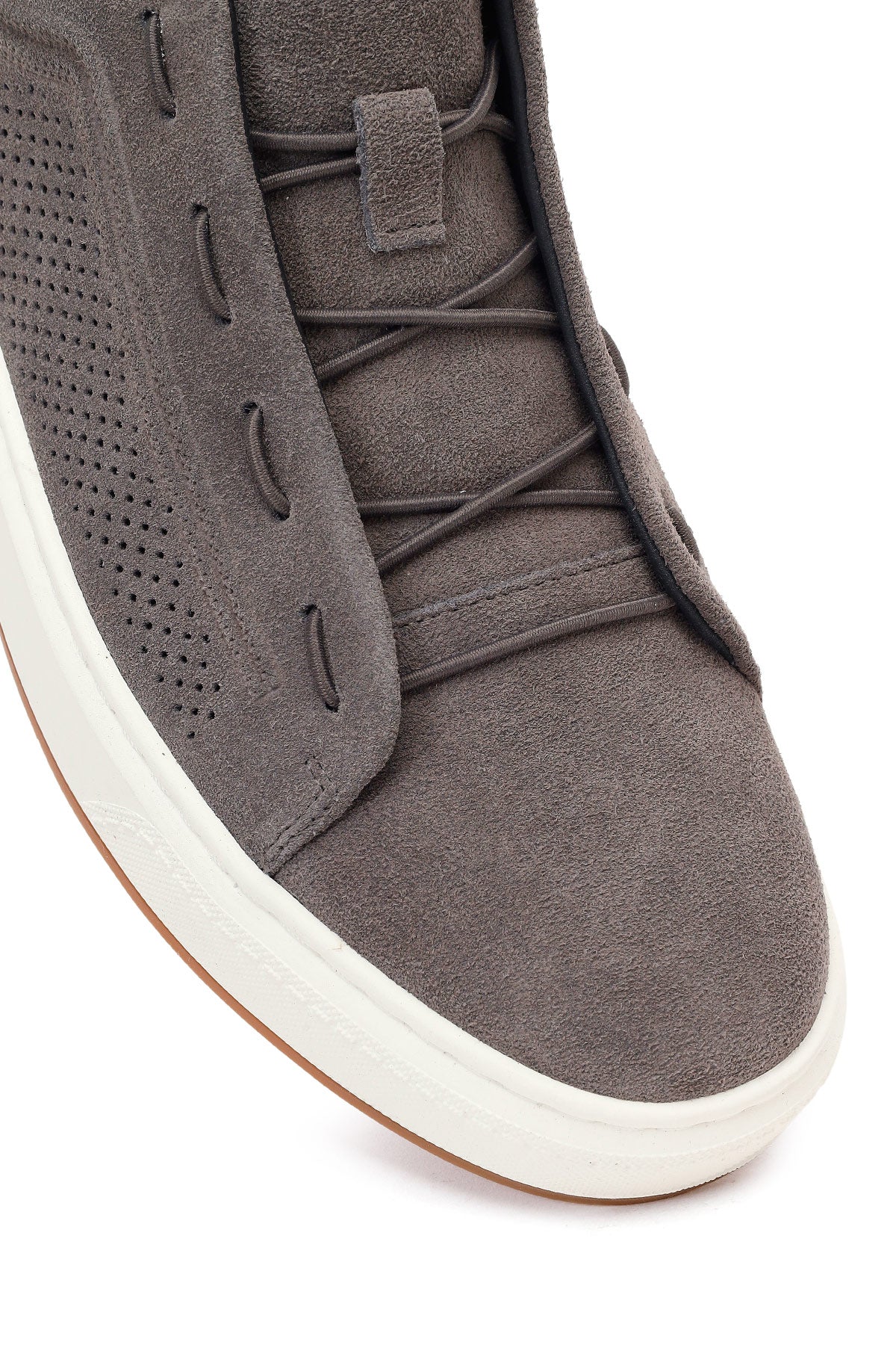 Erkek Gri Bağcıklı Süet Deri Sneaker - Image 9