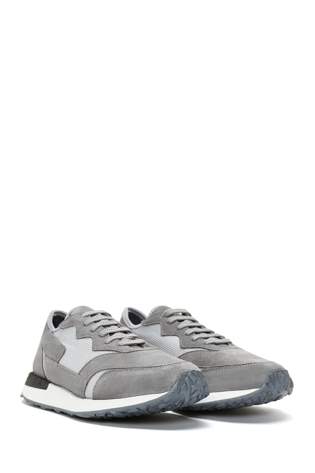 Erkek Gri Deri Sneaker - Image 3