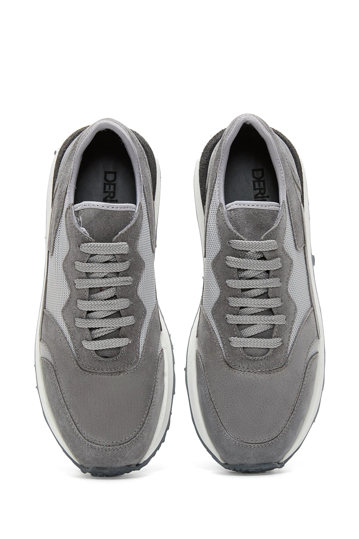 Erkek Gri Deri Sneaker - Image 6