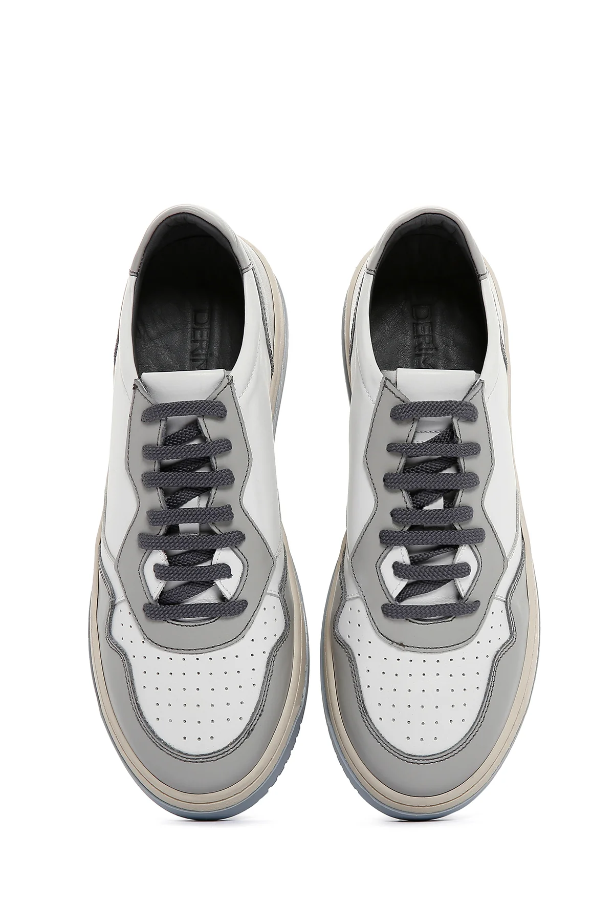 Erkek Gri Deri Sneaker - Image 6
