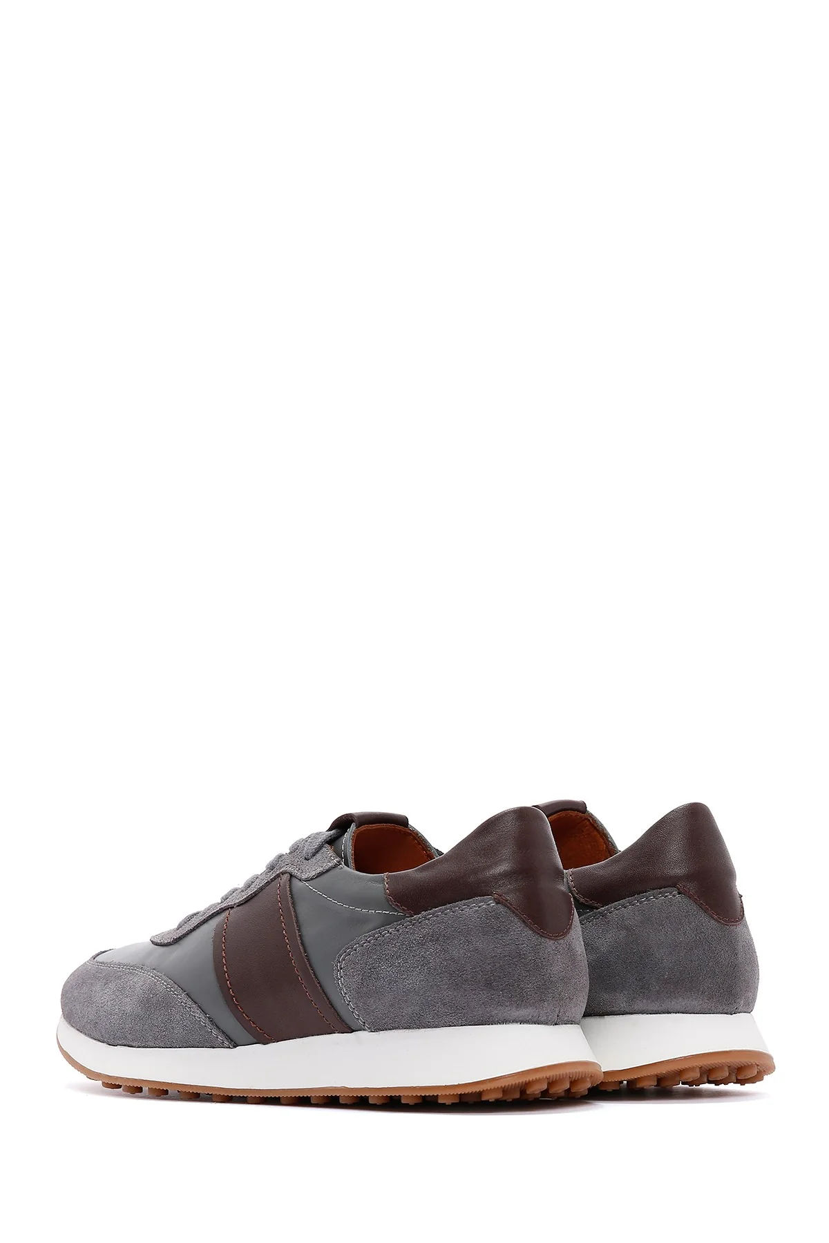 Erkek Gri Deri Süet Detaylı Sneaker - Image 5