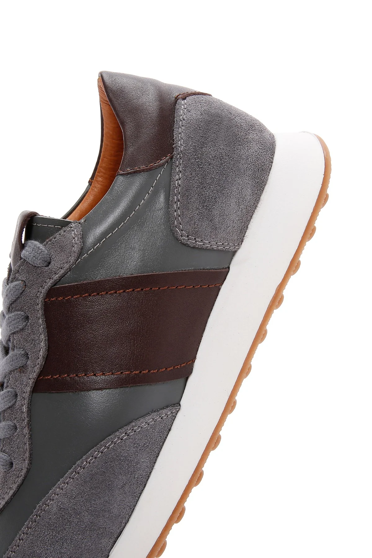 Erkek Gri Deri Süet Detaylı Sneaker - Image 7