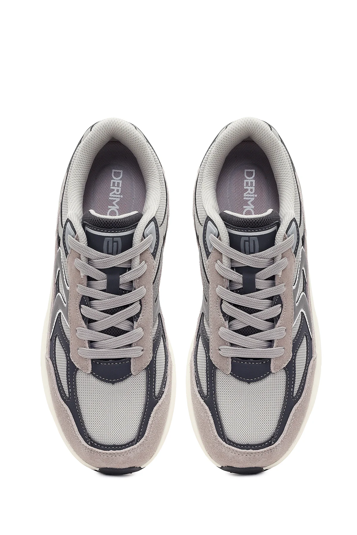 Erkek Gri Kalın Tabanlı Bağcıklı Deri Sneaker - Image 5
